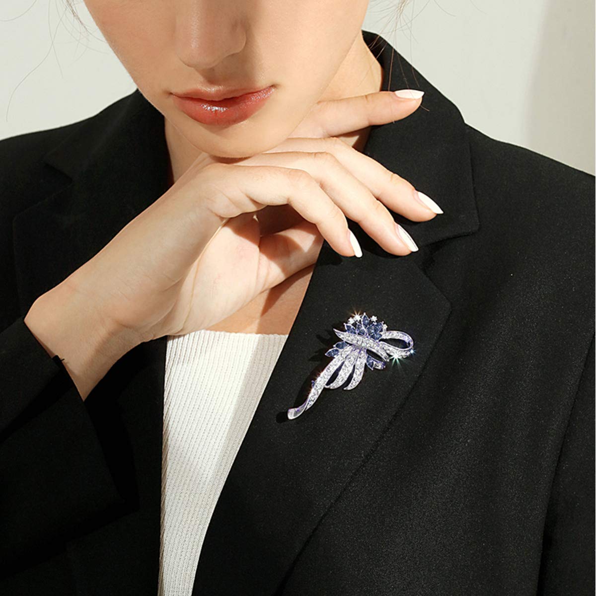 Created Crystal Brooch & Pins for Women | Vintage Brooches & Hat Pins, 2.5 Inches Blue