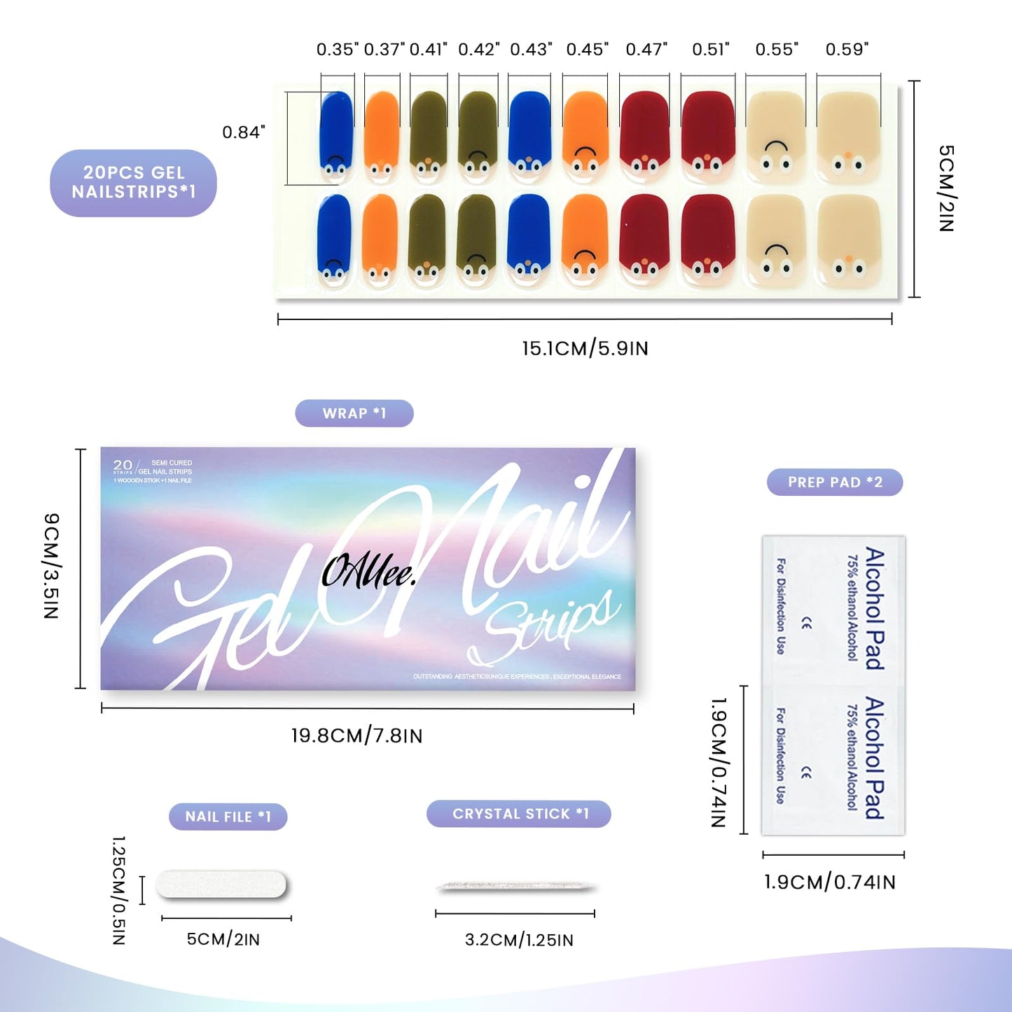 OAUEE Semi Cured Gel Nail Strips | Gel Nail Stickers with UV Light Required | Salon Quality, Easy Application and Removal（Colorful Faces）