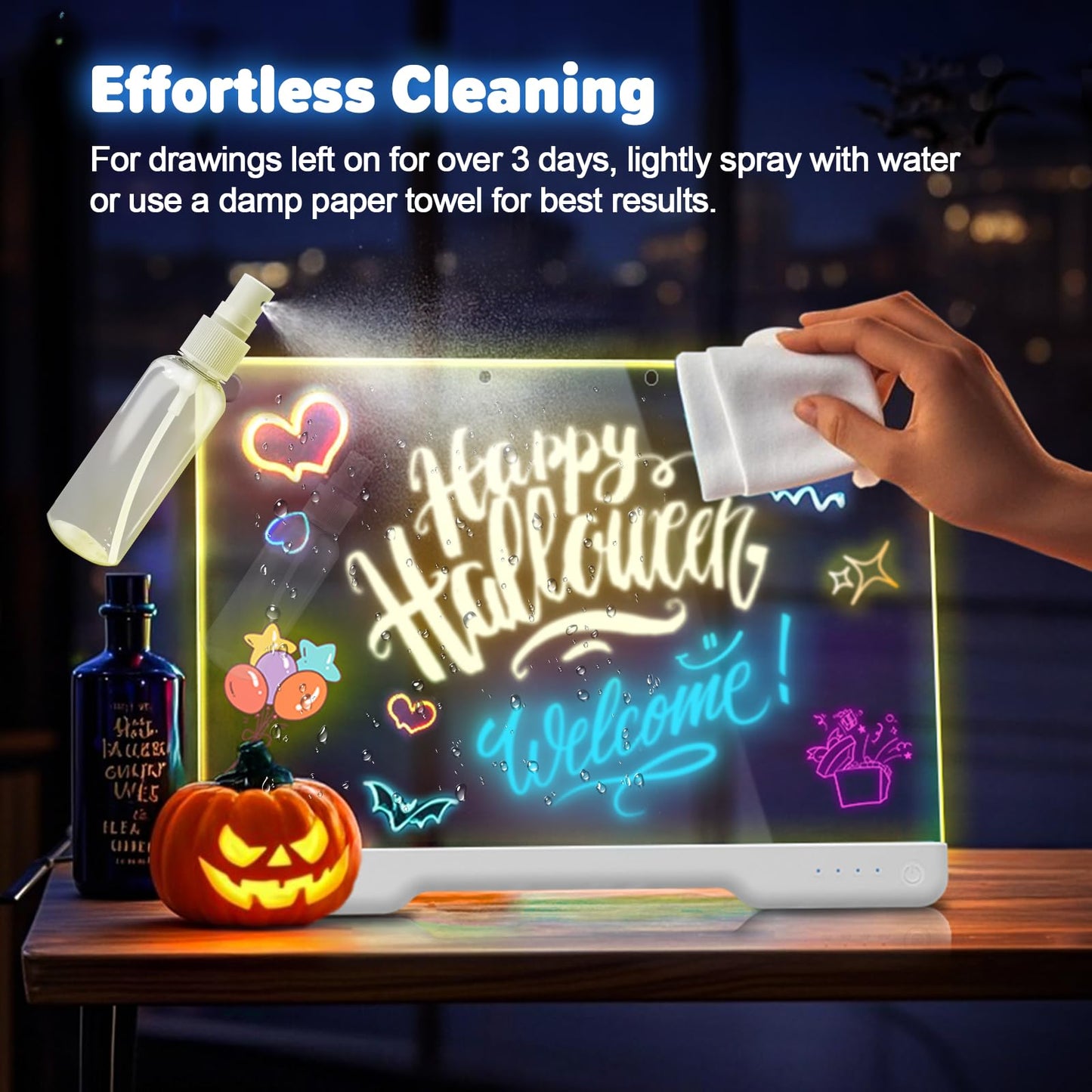 16-Inch Rechargeable LED Drawing Board, 9-Color Light Modes, Neon Art Dry Erase Light Up Doodle Glow Pad with Built-in Stand, Sketching Gift Toy for Kids/Girls/Teens, 7 Markers & Tracing Book