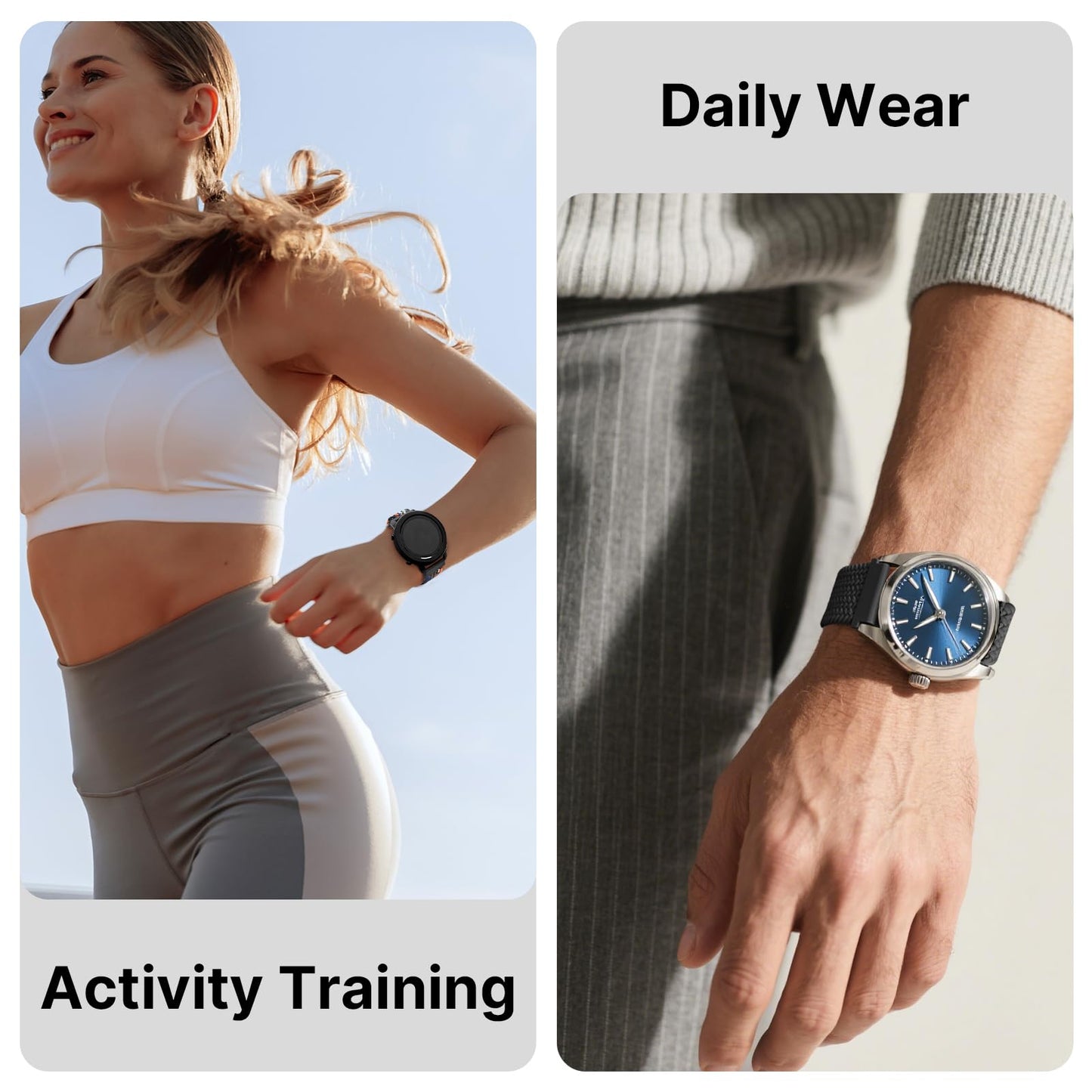 Fullmosa Magnetic Braided Watch Bands - 18mm 20mm 22mm Quick Release Watch Strap, Stretchy Nylon Solo Loop Compatible with Garmin Samsung Galaxy Amazfit for Men Women(20mm, Denim+Black)