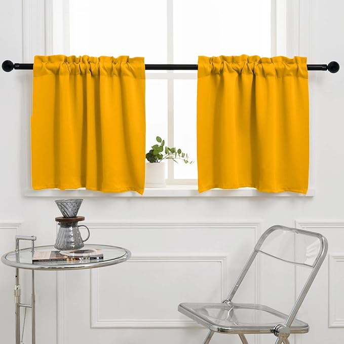 Pickluc Cafe Curtain (Half Window Tier Curtain) 36 Inches Length, Rod Pocket Kitchen Curtain, Short Blackout Curtain for Small Window, 30" Wide and 36" Long, Mustard Yellow, 2 Panels