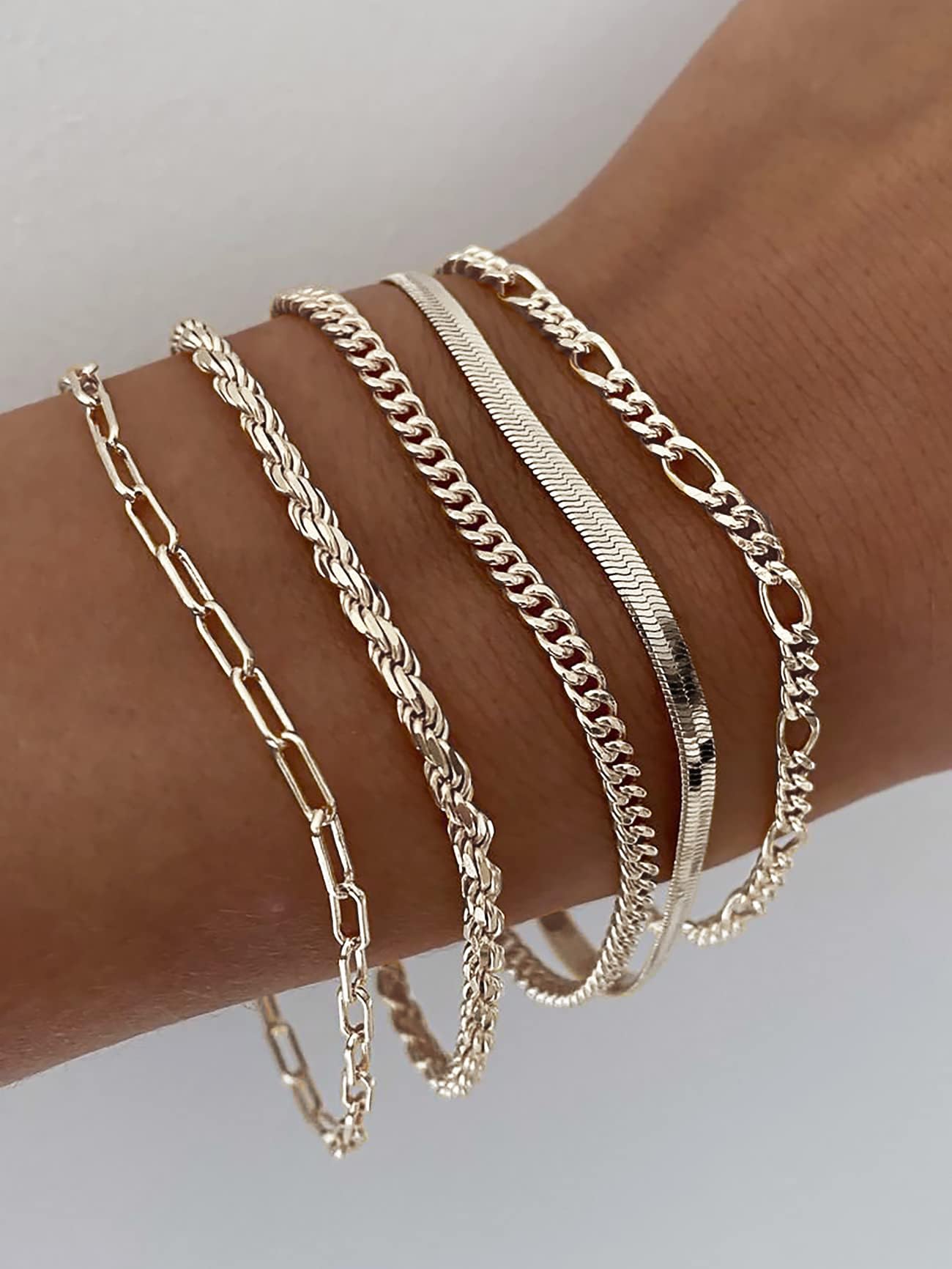 DEARMAY Silver Plated Chain Bracelets for Women Trendy Silver Jewelry Set Cuban Link Bracelets Figaro Paperclip Rope Herringbone Bracelet Pack Gifts