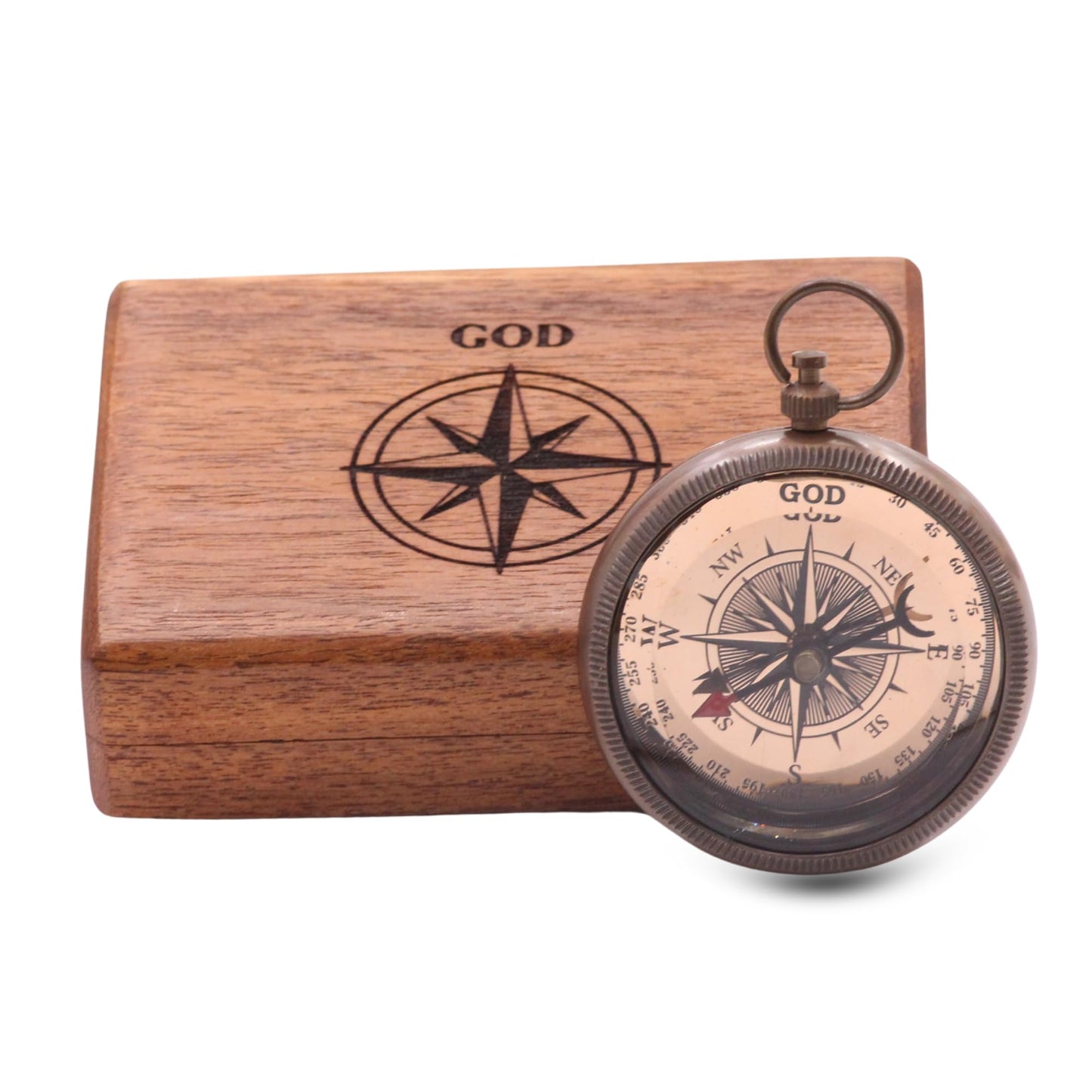 Man Who Walks with God Compass – Scripture Engraved Antique Brass Finish – Christian Gift for Men, Son, Husband – Keepsake with Rosewood Box for Graduation, Baptism, Confirmation, Travel Friendly