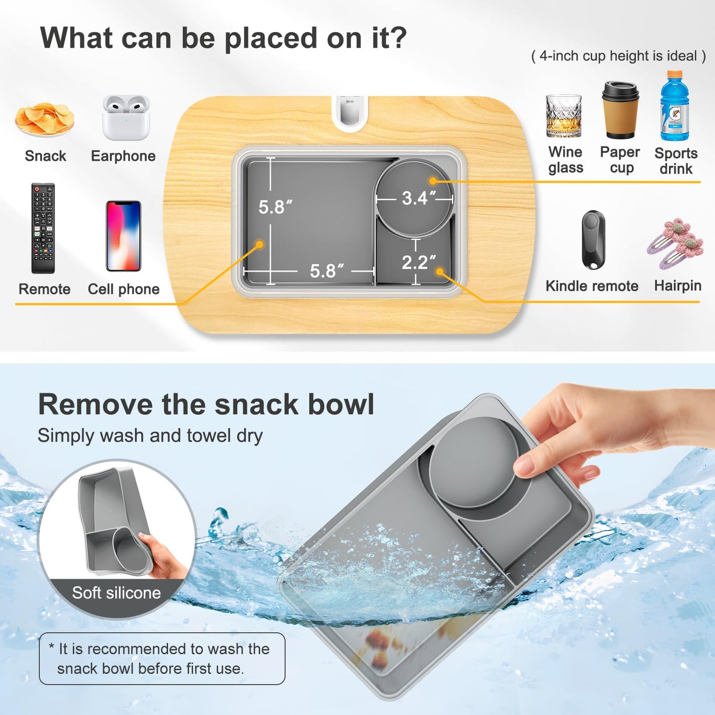 ERGONOV Tablet Stand Pillow with Snack Bowl, iPad Lap Holder for Hands-Free Reading and Relaxation on Bed,Couch,Recliner, 360° Rotating Clip for 4.7-13" Kindle,eBook,Tablet,iPhone (Birch Gray)