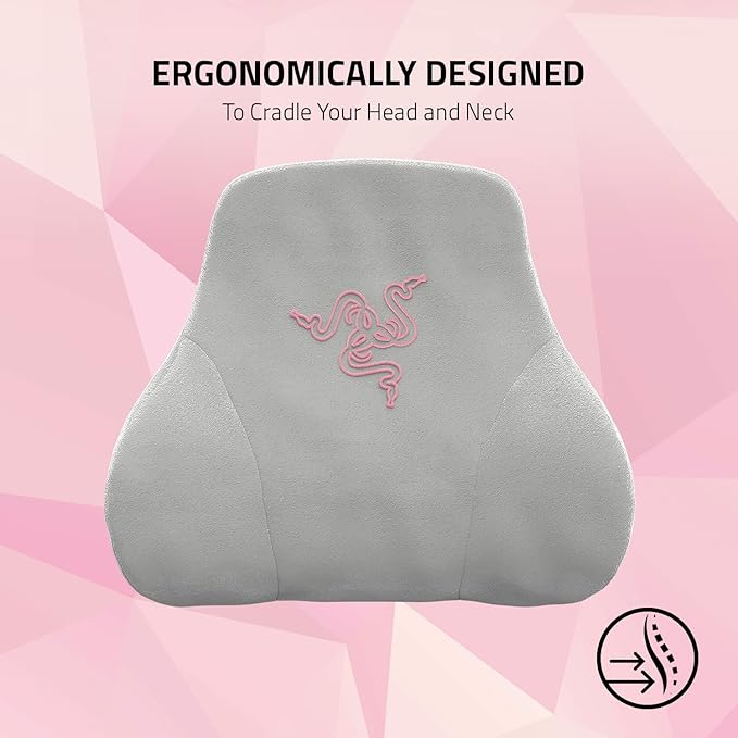 Razer Head Cushion Neck & Head Support for Gaming Chairs: Ergonomically Designed - Memory Foam Padding  - Wrapped in Plush Pink Velvet - Quartz