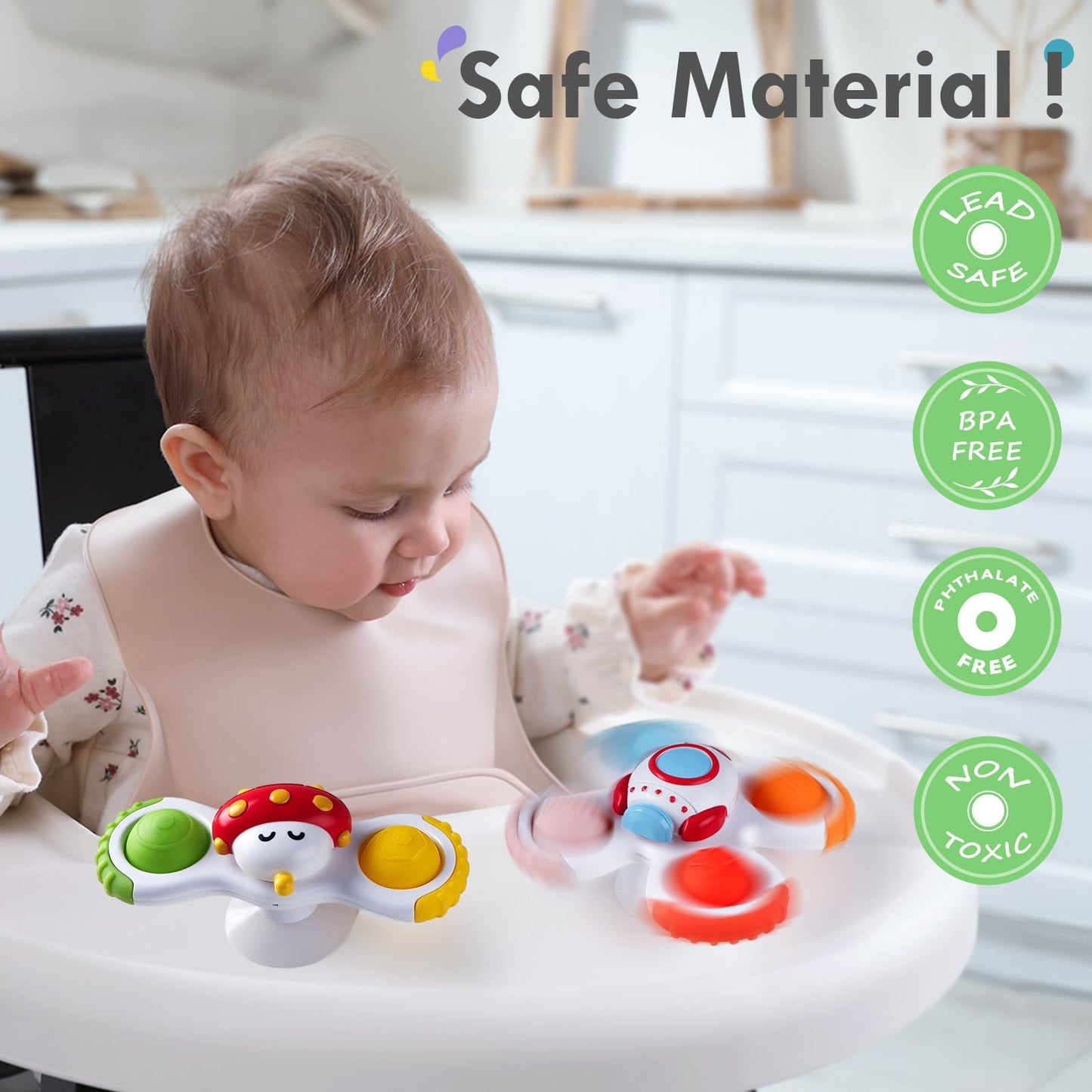 ALASOU 6 PCS Suction Cup Rotating Toys(3 Bee+3 Space) for Infant and Toddlers