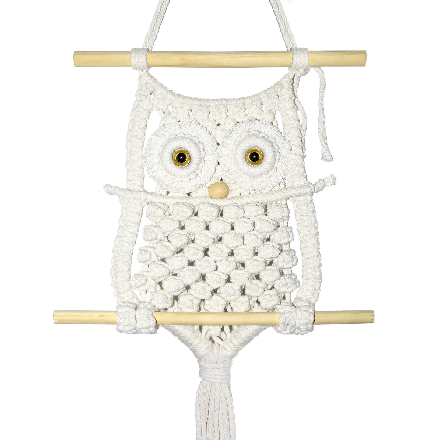 Cilkus Owl Macrame Wall Hanging – Handmade Boho Macrame Wall Decor, Macrame Wall Art Tapestry, Boho Wall Hanging Owl Decor for Bedroom, Living Room, Nursery – Beige (Beige-Large)