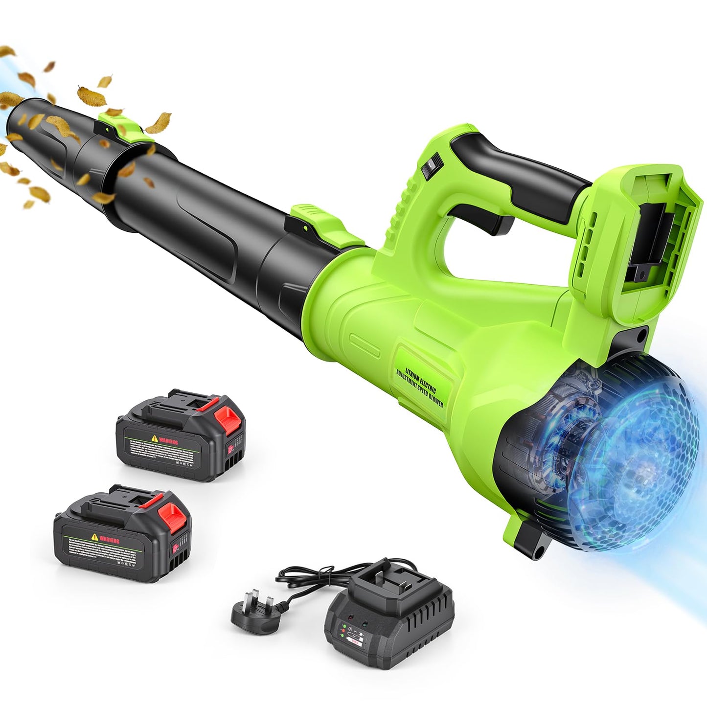 Leaf Blower Cordless with 6-Speed Control, 218CFM Electric Blower with 2×4000mAh Batteries & Fast Charger, Lightweight Cordless Snow Blower for Patio, Lawn and Garden Cleaning(Green)
