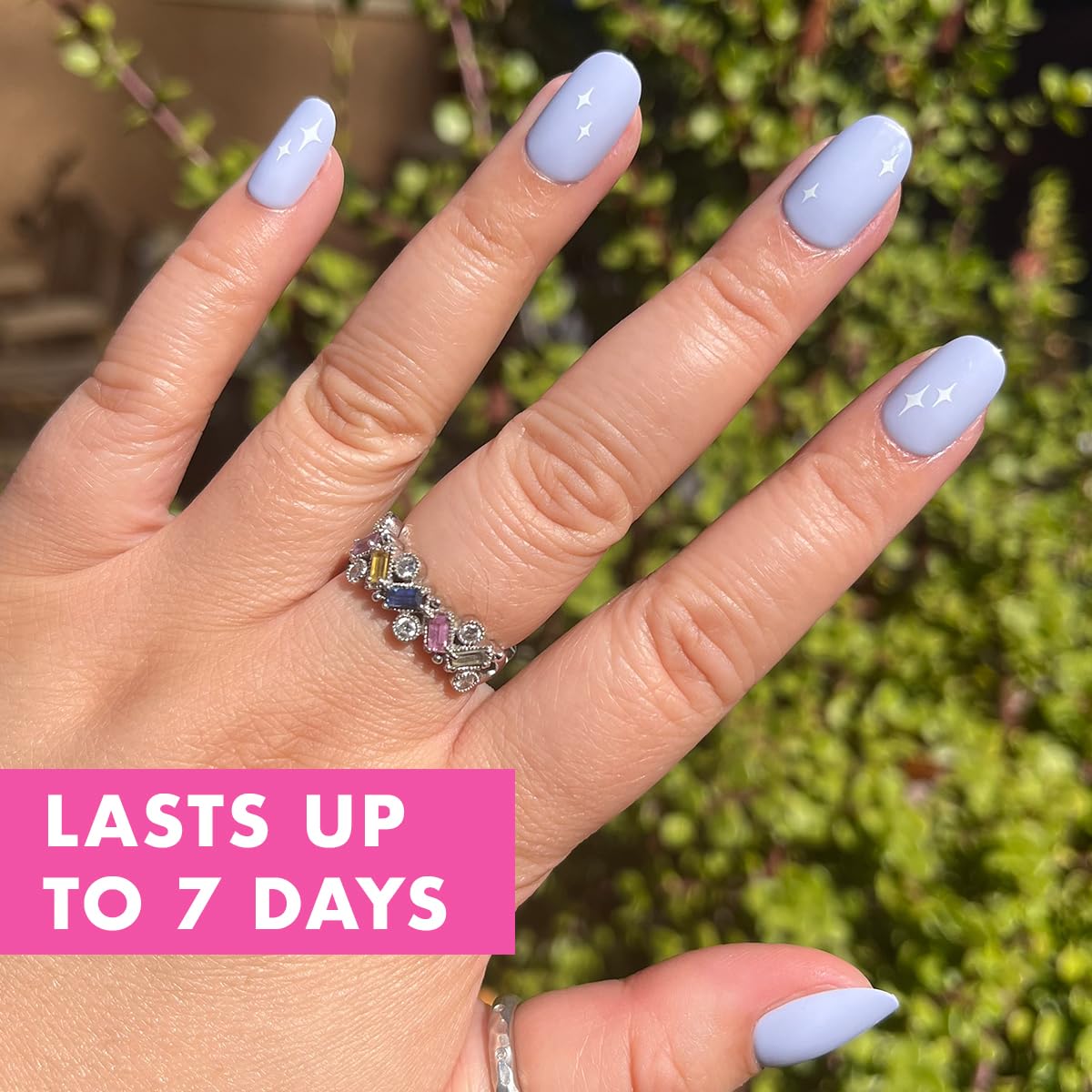 Olive & June Classic Super Stick Mani Press On Nails | No Glue Needed | 32 Tab Nails 16 Sizes | Non-Toxic Tabs Non-Damaging 7-Day Wear | Spring Flowers & Patterns | Short, Round | Sparkle Accent