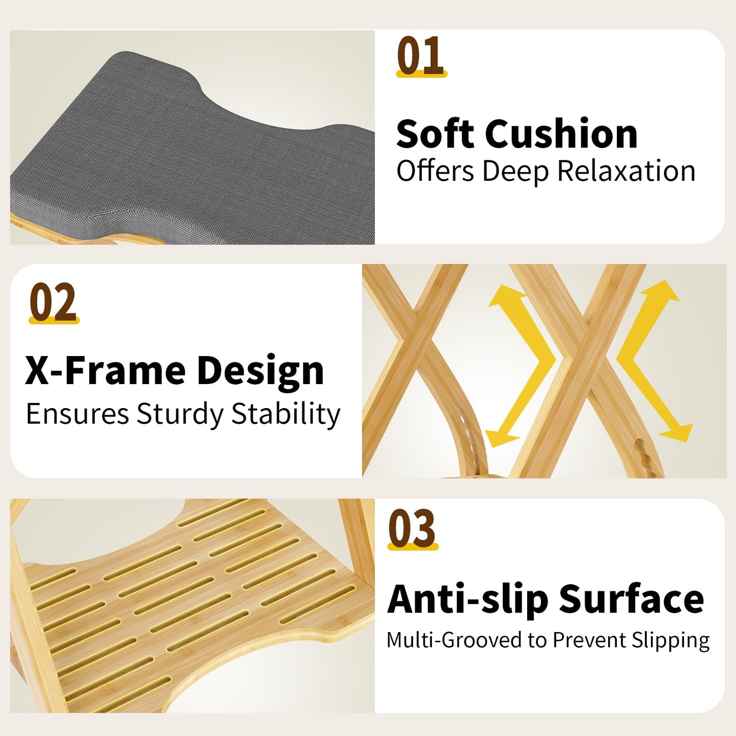 Double Step Foot Rest Under Desk at Work, Bamboo Foot Stool with 6 Adjustable Heights, Ergonomic Under Desk Footrest with Cushion for Home, Office & Gaming (Natural Color)