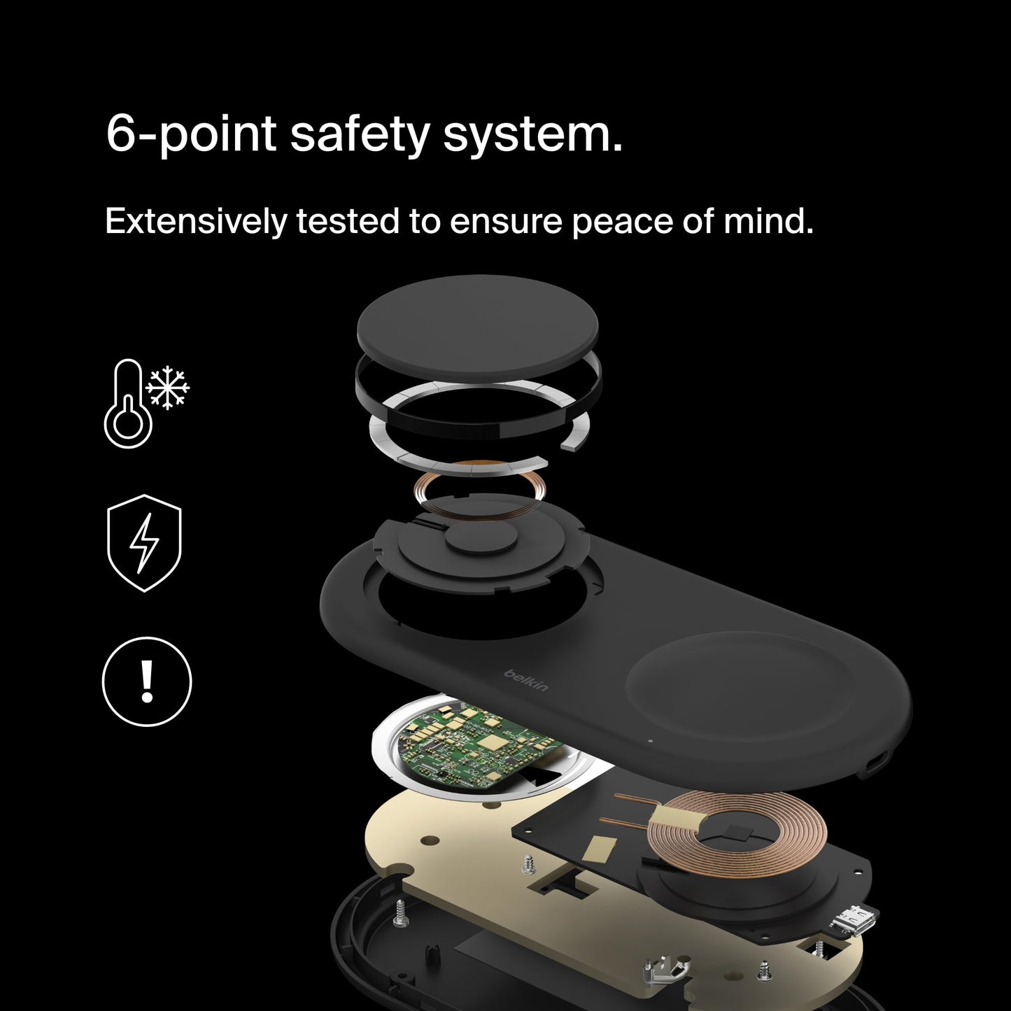 Belkin 2-in-1 Wireless Charging Pad w/ Qi2 15W + Additional USB-C Port - MagSafe-Compatible Charger, Charging Station for iPhone 16 & 15 Series, Samsung Galaxy S25 Series, AirPods, & More - Black