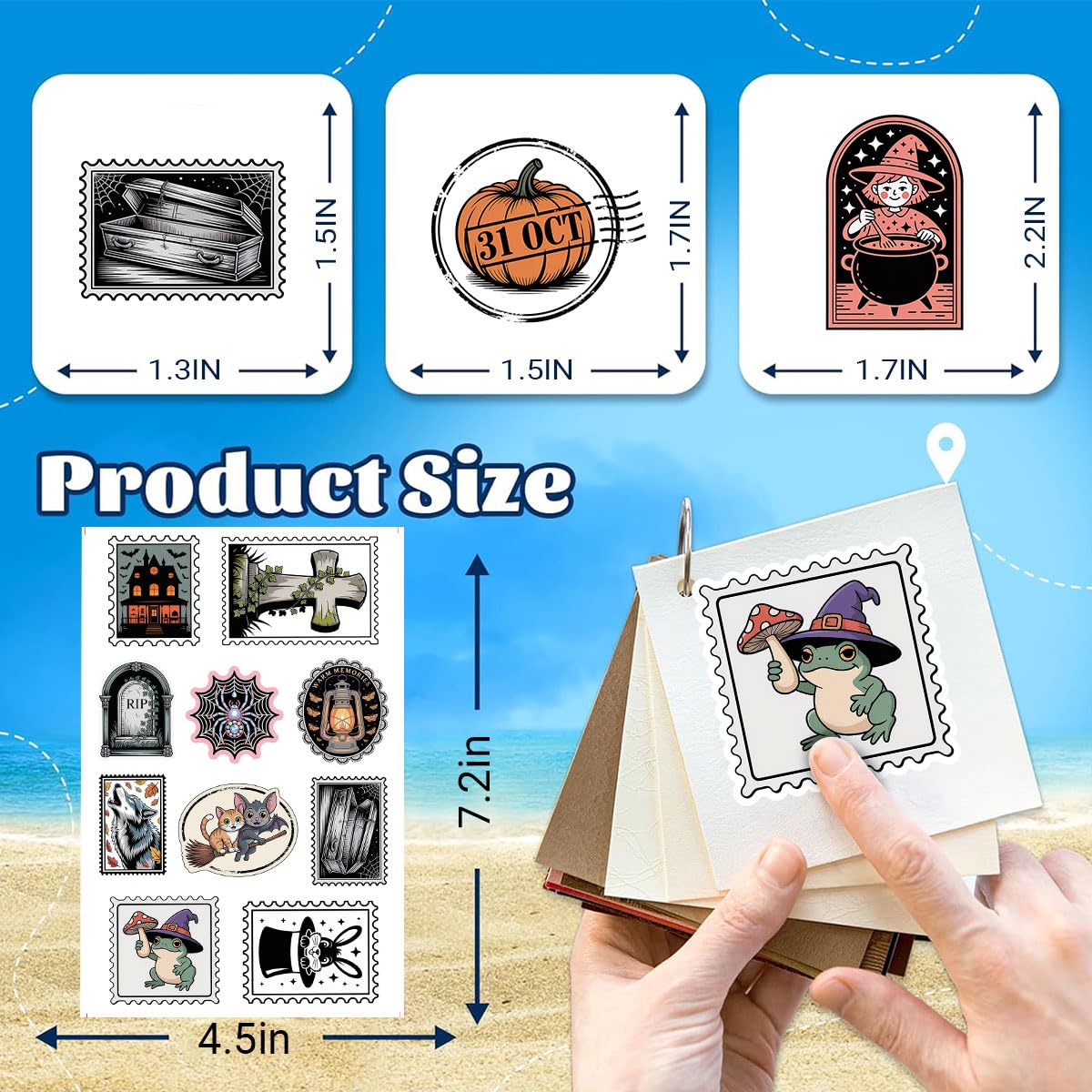 60Pcs Halloween Stickers Pack – Cute Spooky Stamps with Ghosts, Pumpkins, Witches, Haunted Houses, Candies, Clowns, and More – Perfect for Scrapbooking, Water Bottles, Journals, and Gift Decorations