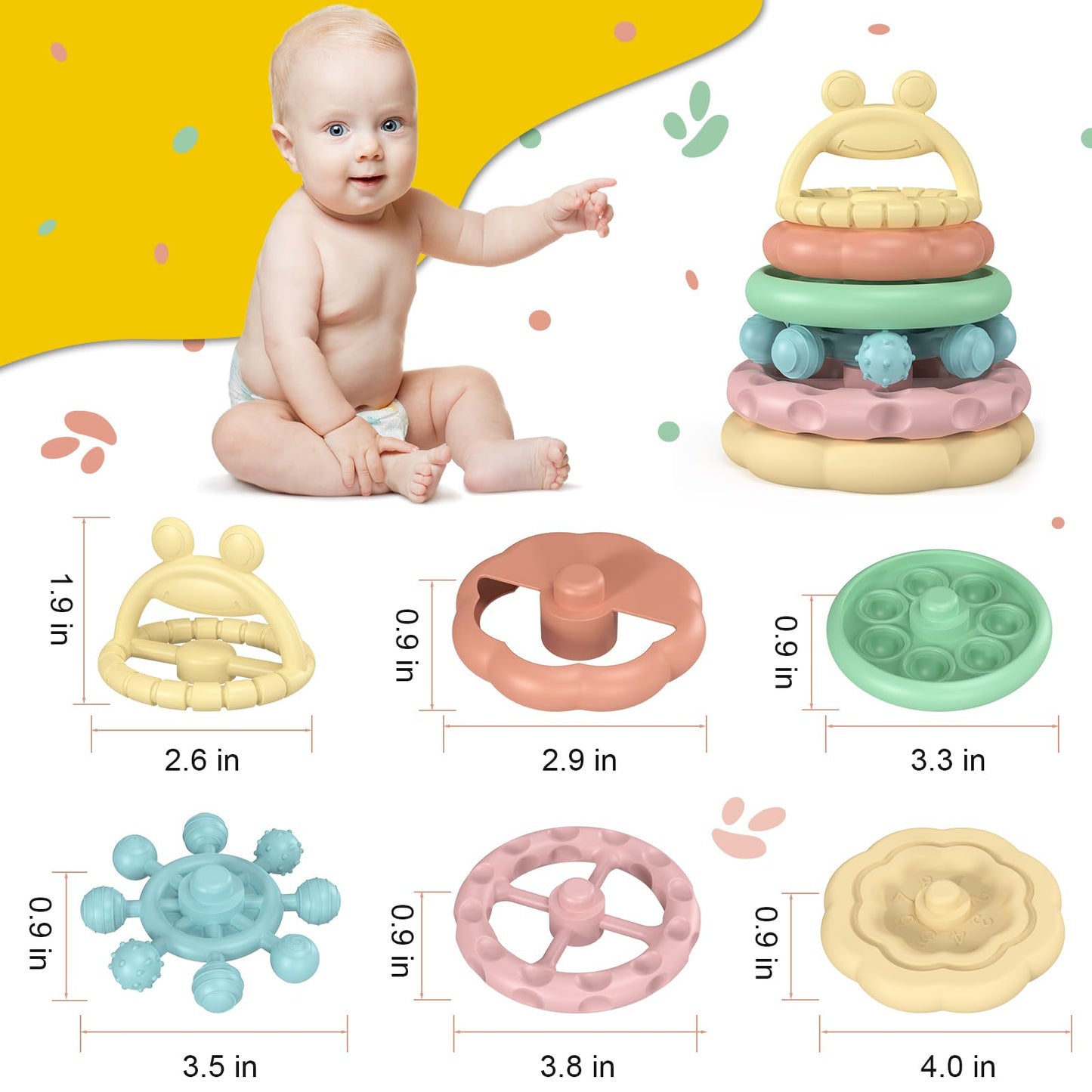 Baby Teething Toys 3-6 Months, Soft Silicone Stacking Rings Teether, 6-Piece Stackable Circles for Teething Relief Safe BPA-Free Teething Gift, Perfect Baby Shower & Birthday Present for Boys & Girls