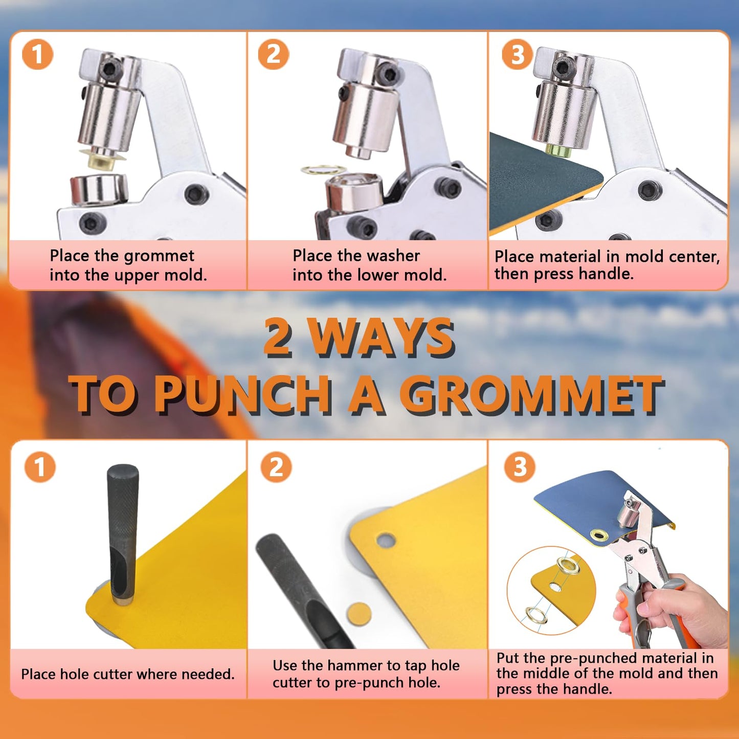 ZAPSIFOU Grommet Tool Kit with 200 Sets 3/8 Inch 10mm Grommets, Heavy Duty Grommet Kit, Grommets Pucher with Hole Punch and Eyelets, Eyelet Pliers Kit for Tarp, Fabric, Banner, Canvas, Leather