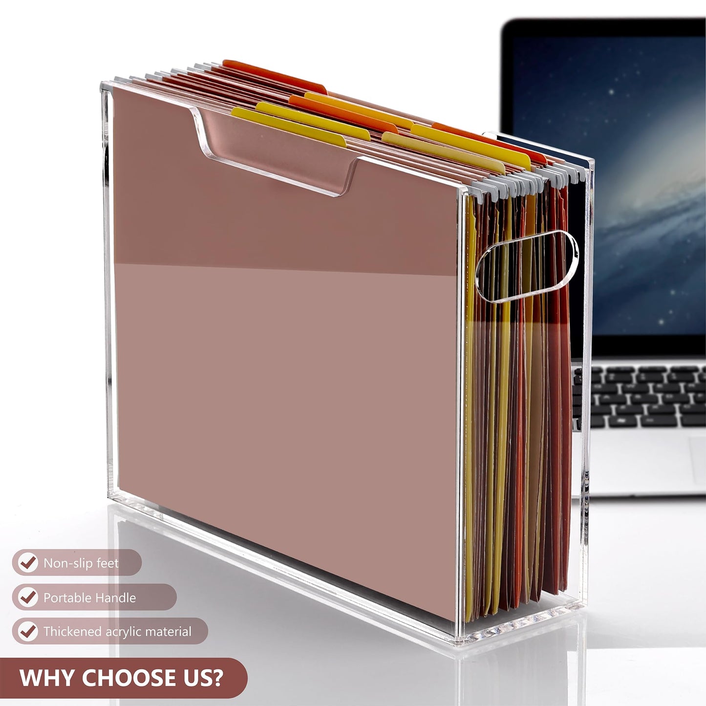 DINGHUO Acrylic File Organizer Box Letter Size Hanging File Organizer, Clear Portable File Folder Box with Handle, Filing Crate Bin Holder for Desk, Office, Home, School - 1 Pack
