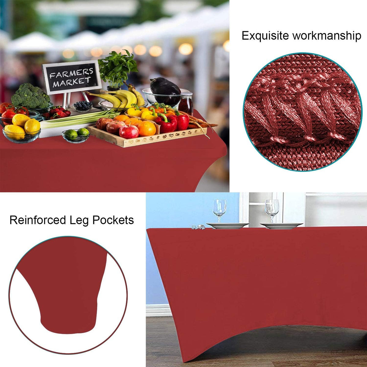 RELIANCER 2 Pack Stretch Spandex Table Covers for Rectangular Tables,6FT Elastic Fitted Tablecloth,Universal Rectangular Table Cloth Protector for Outdoor Party,Wedding,Bar,Birthday,Banquet,Events