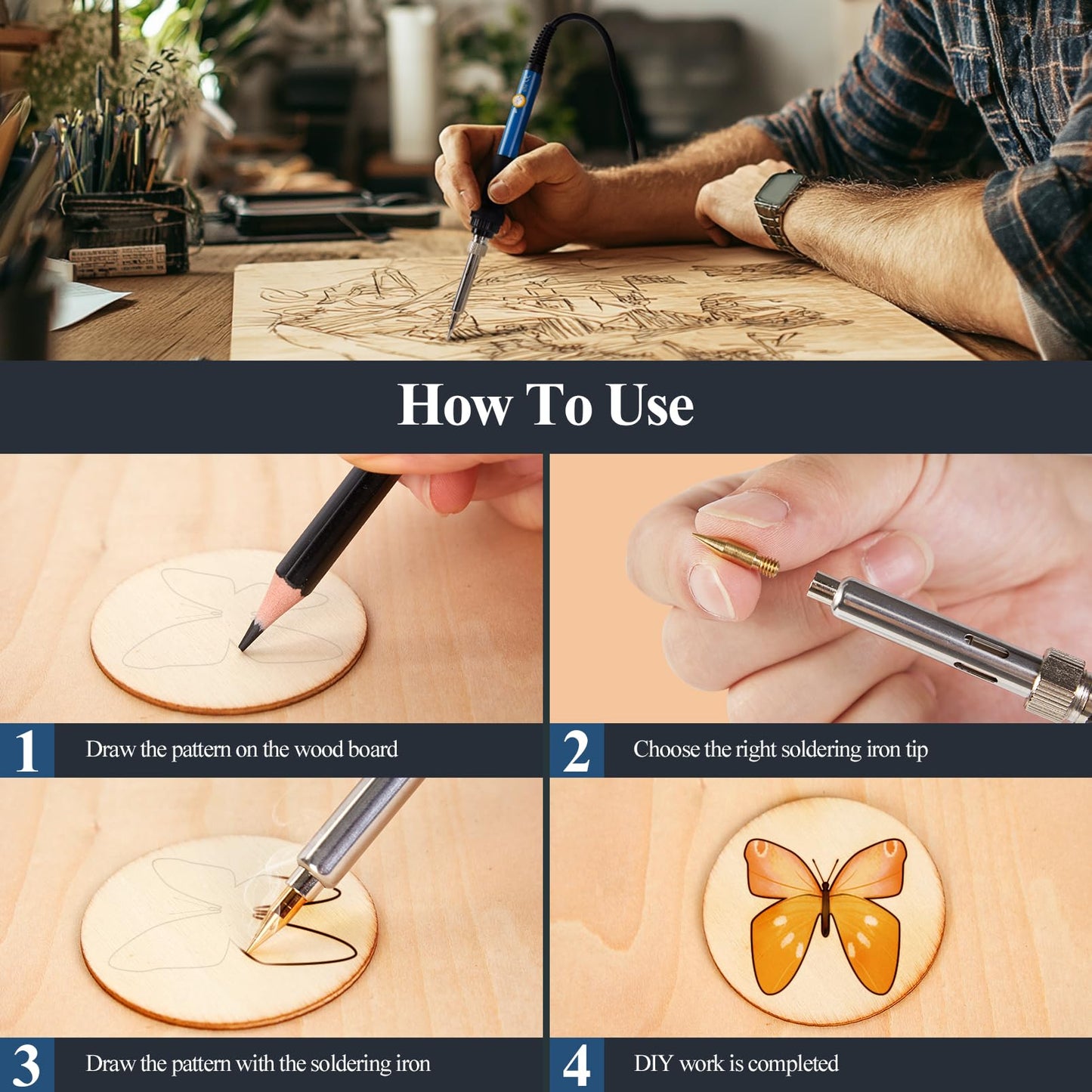 Wood Burning Kit 113pcs Professional Wood Burning Tool Adjustable Temperature Wood Burner Tools Set with Soldering Iron for Embossing Carving DIY Adults Crafts Beginners
