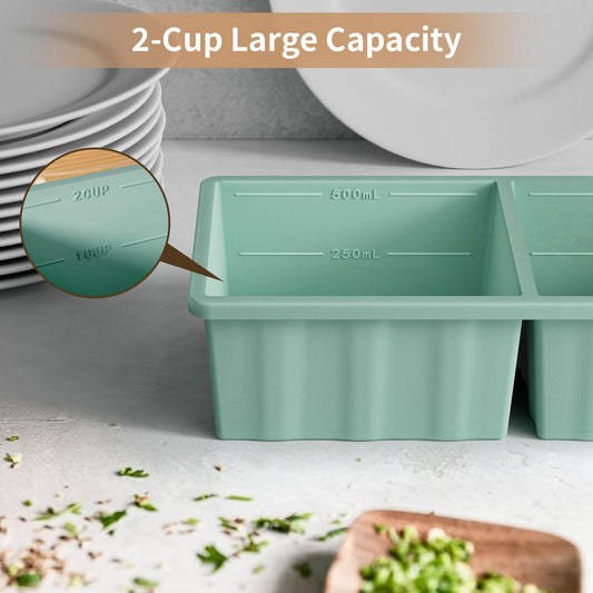 Silicone Freezer Tray for Soup Ice Cubes: 2-Cup Freezing Tray with Lid for Meal Prep - 2Pack Silicon Soup Portion Freeze Trays Make Stock Souped Ice Cube