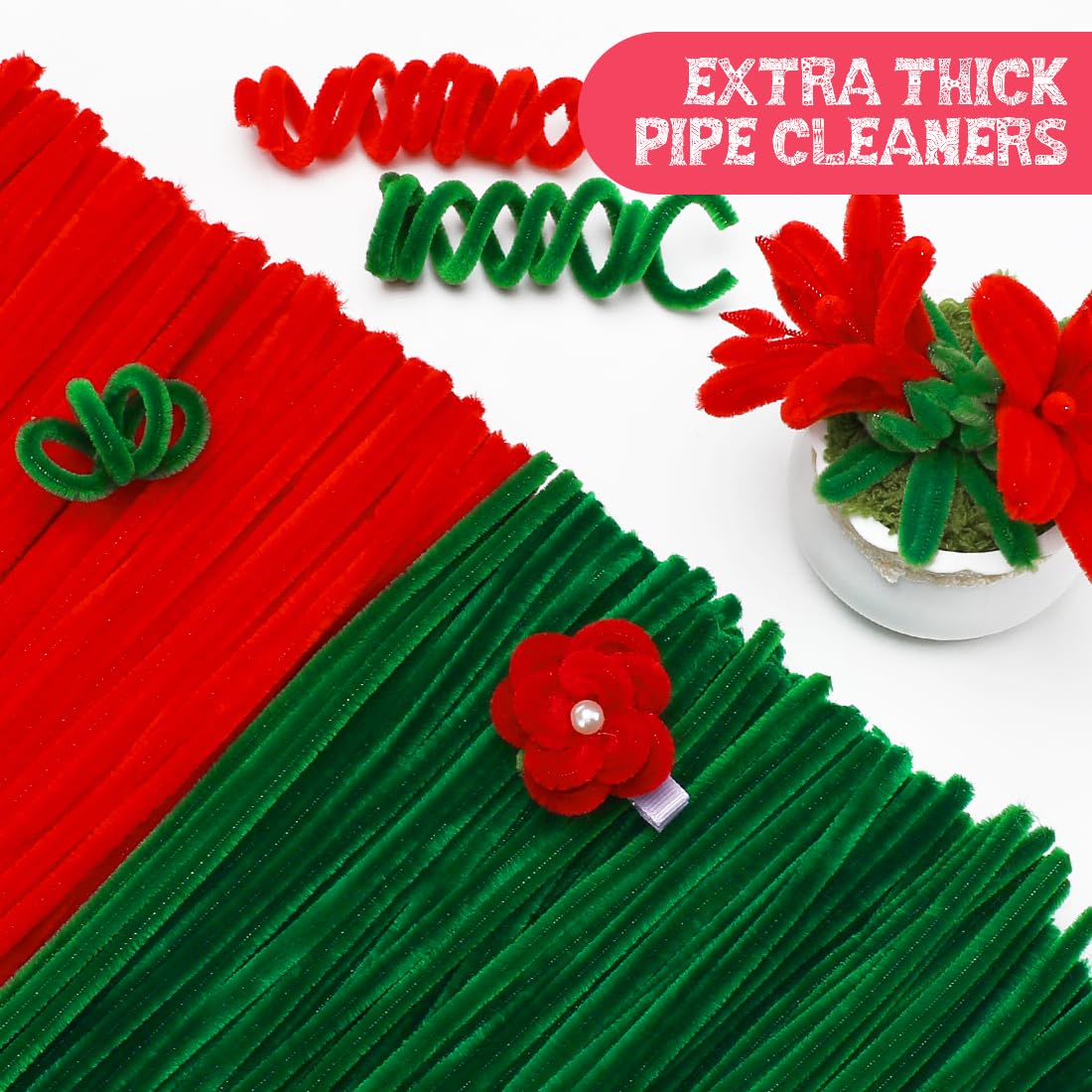 IOOLEEM Pipe Cleaners, 480pcs Red Roses, Valentine's Day Flower Making Kit, Arts and Craft Supplies for Flowers, Ideas for Art Project Activity.