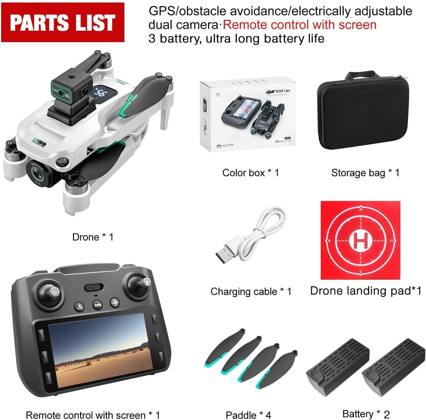 Drone with Camera 4k, GPS HD Drones for Adults, Remote Controller with Screen, Obstacle Avoidance, Brushless Motor FPV, 5G Transmission, 2 Battery, Professional