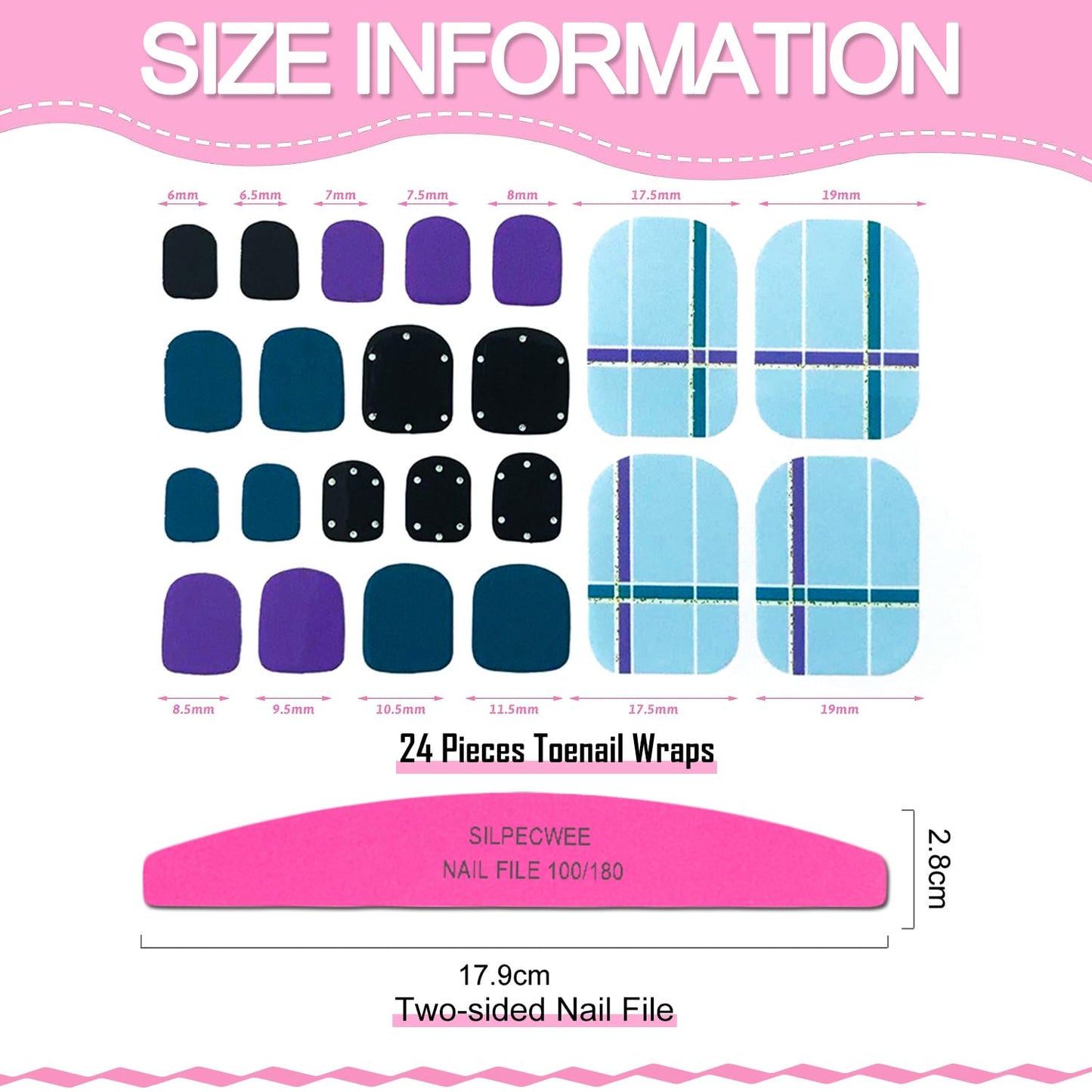 SILPECWEE 20 Sheets Toe Nail Polish Stickers Full Nail Wraps, Glitter Toenail Polish Strips for Women Self-Adhesive Toes Stickers Polish Gel Nail Strips with File