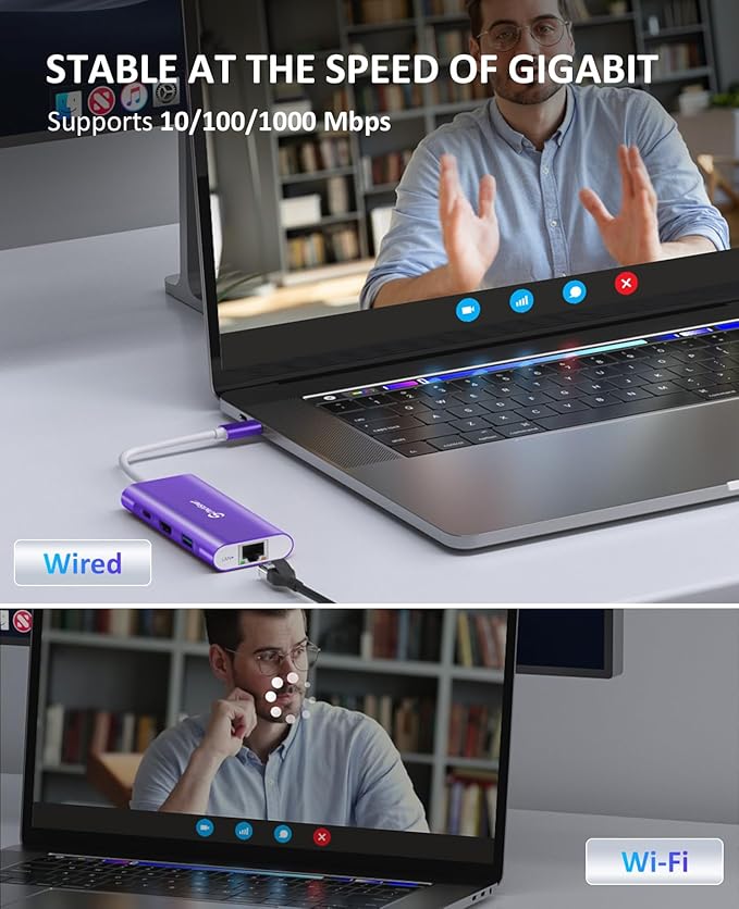 UtechSmart USB C Hub, Ethernet Multiport Adapter 6 in 1 USB C to HDMI Dock Compatible for MacBook Pro/Air, Chromebook, Dell XPS, HP and Type C Devices Dark Purple