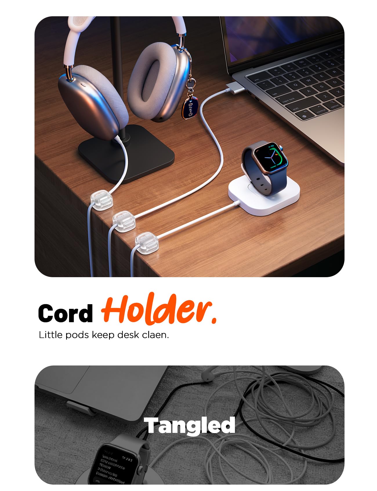 Cable Clips,8 Pack Cord Holder Cord Organizer [1s Lock & Strongest Adhesive] Spring Cord Clips Phone Charger Wire Desk Cable Management Nightstand Home Office School Decor Women Desk,Transparent Clear