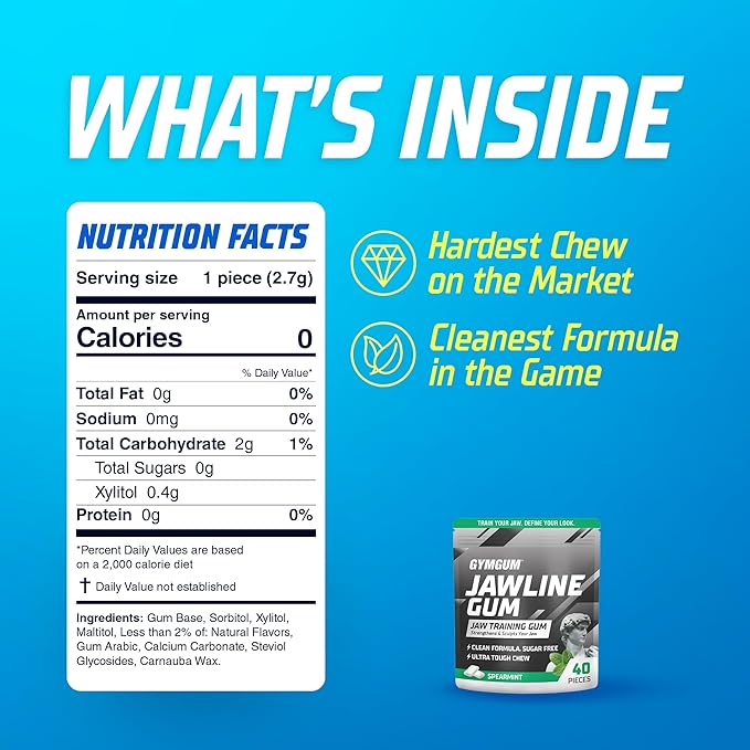 GYMGUM Jawline Gum Ultra Hard Chewing Gum | No Calories, No Sugar, No Artificial Sweeteners | Keto Friendly Mewing Gum for Jawline Training & Exerciser
