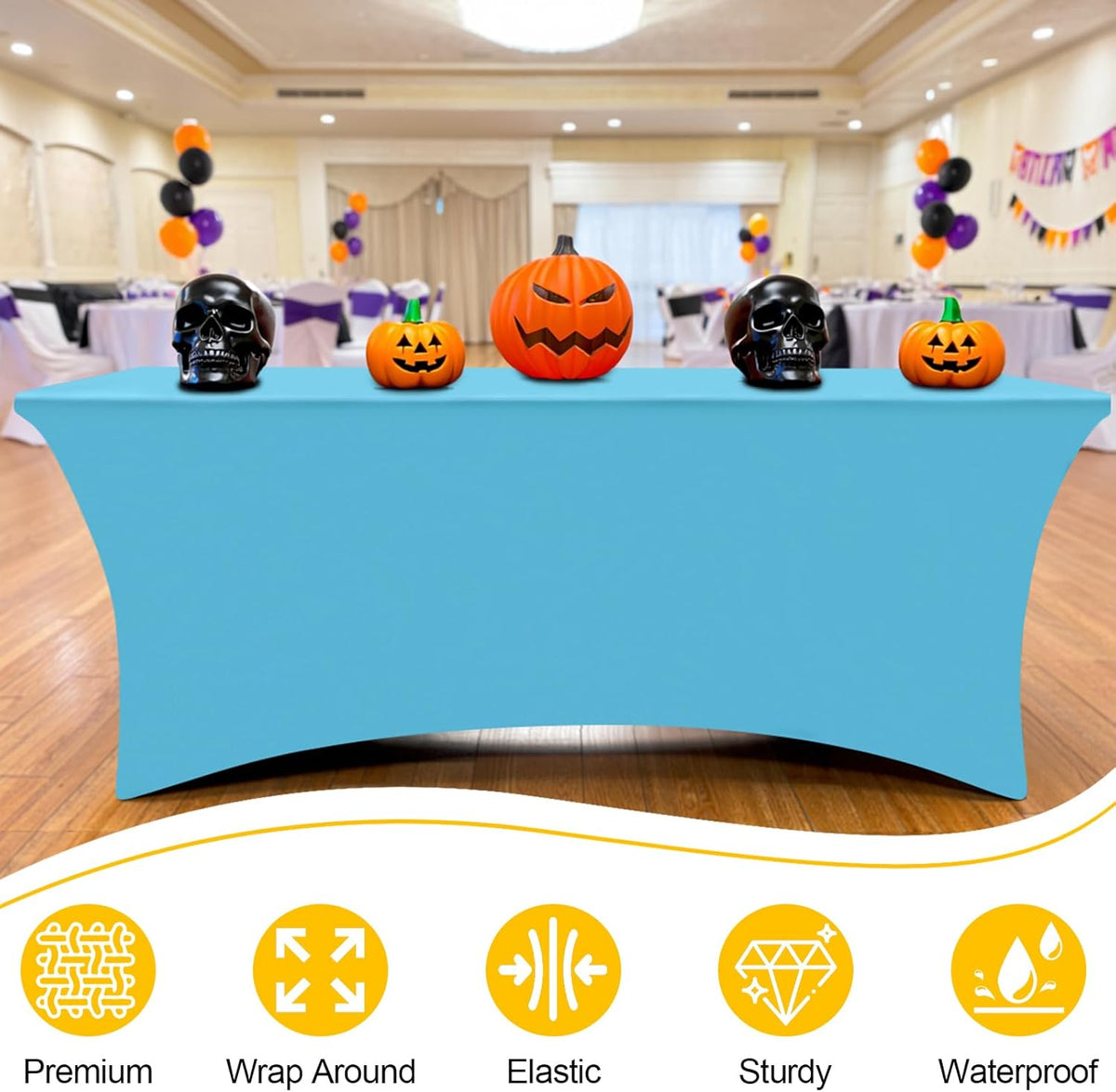 Smiry 2 Pack Spandex Table Cloth 8FT, Elastic Fitted Stretch Tablecloths for Rectangle Tables, Washable Table Cover for Outdoor, Wedding, Banquet & Parties (Blue Mist, 96Lx30Wx30H Inch)