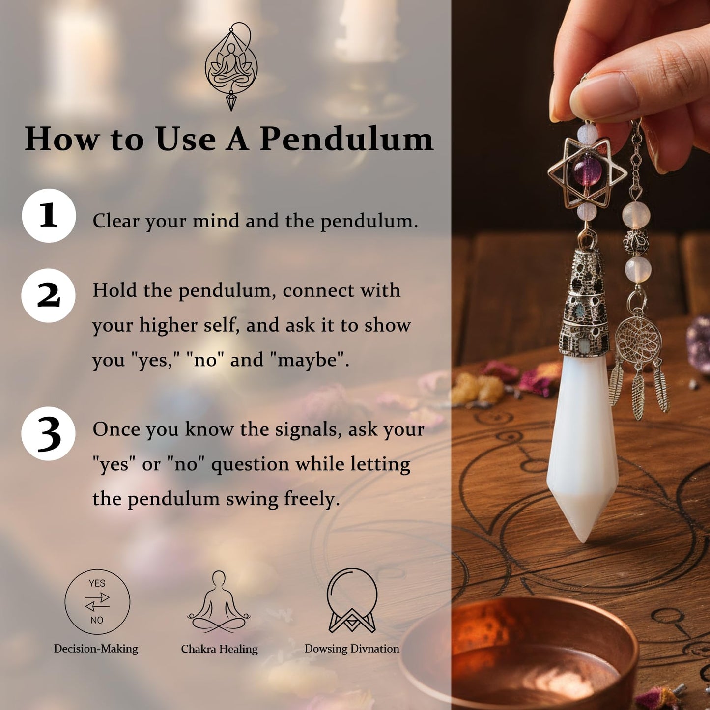 Nupuyai 7 Chakra Stone Beads Pendant Necklace for Women Men, Unique Hexagonal Point Healing Crystal Pendulum for Reiki Divination, Black Obsidian