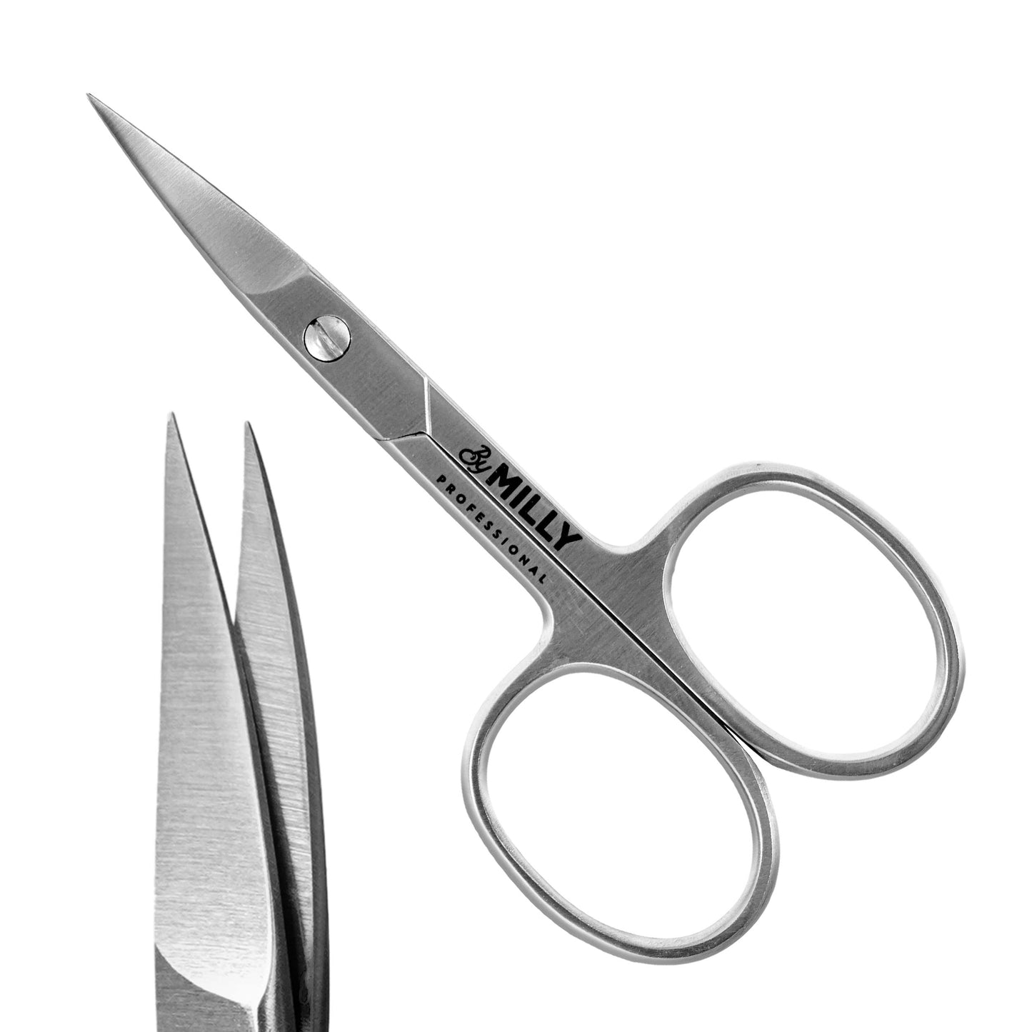 By MILLY High Carbon Stainless Steel Professional Nail Scissors for Manicure | Razor Sharp Curved Blade Beauty Scissors for Women (Silver)