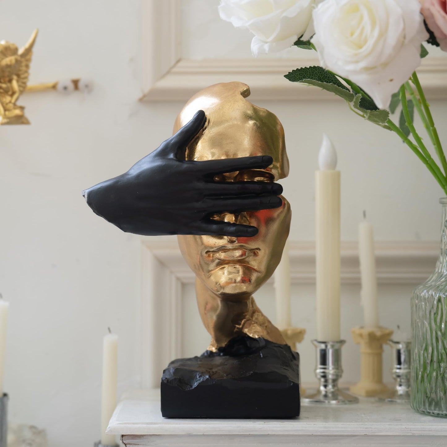EPTUEGA Thinker Statue-Silence is Gold-Abstract Art Figurine Decor - No Hear No See No Speak Modern Home Resin Sculptures Decorative Objects Decor for Home Office Bookshelf Desktop(12" H)