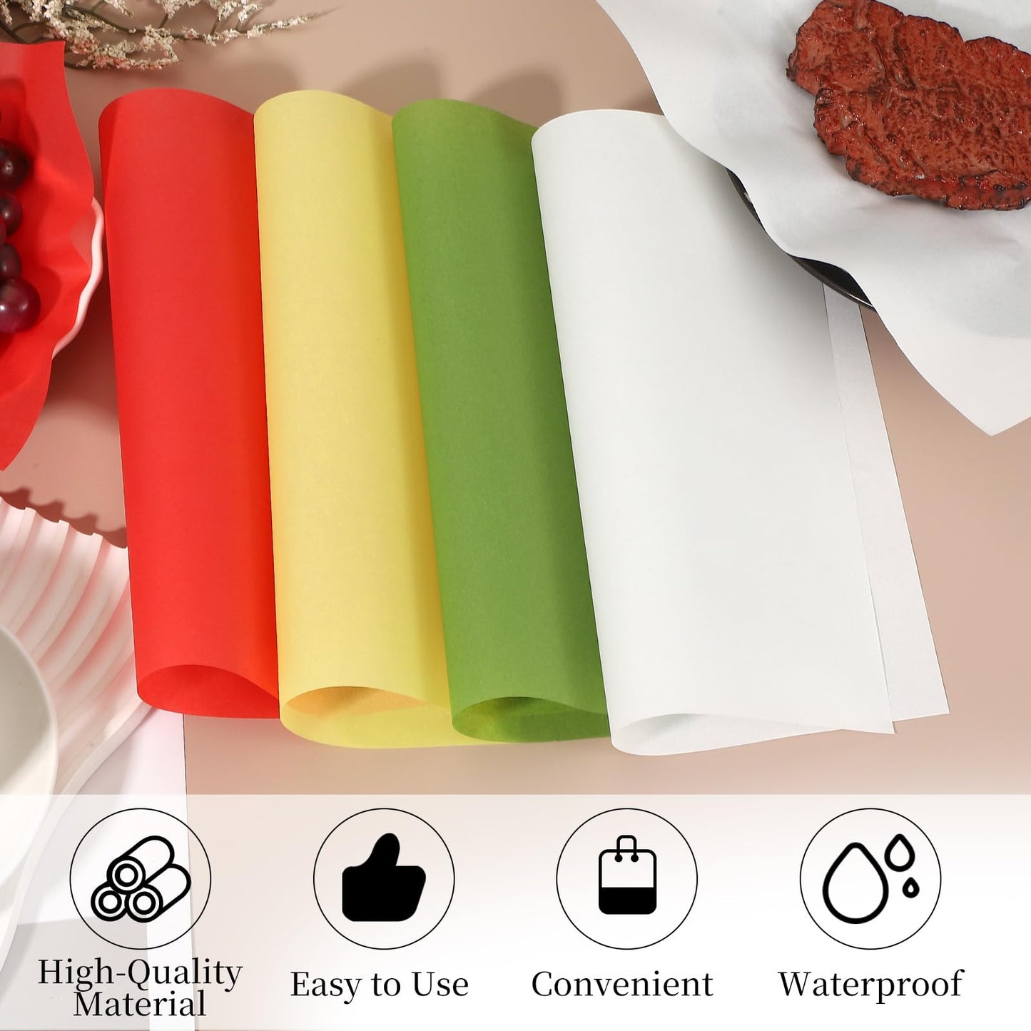uxcell 100 Pcs Wax Paper Sheets for Food, 8.7 x 8.7 Inch Greaseproof Wrapping Paper Sheets, Square Food Basket Liners for Sandwich Hamburger Bread, Green