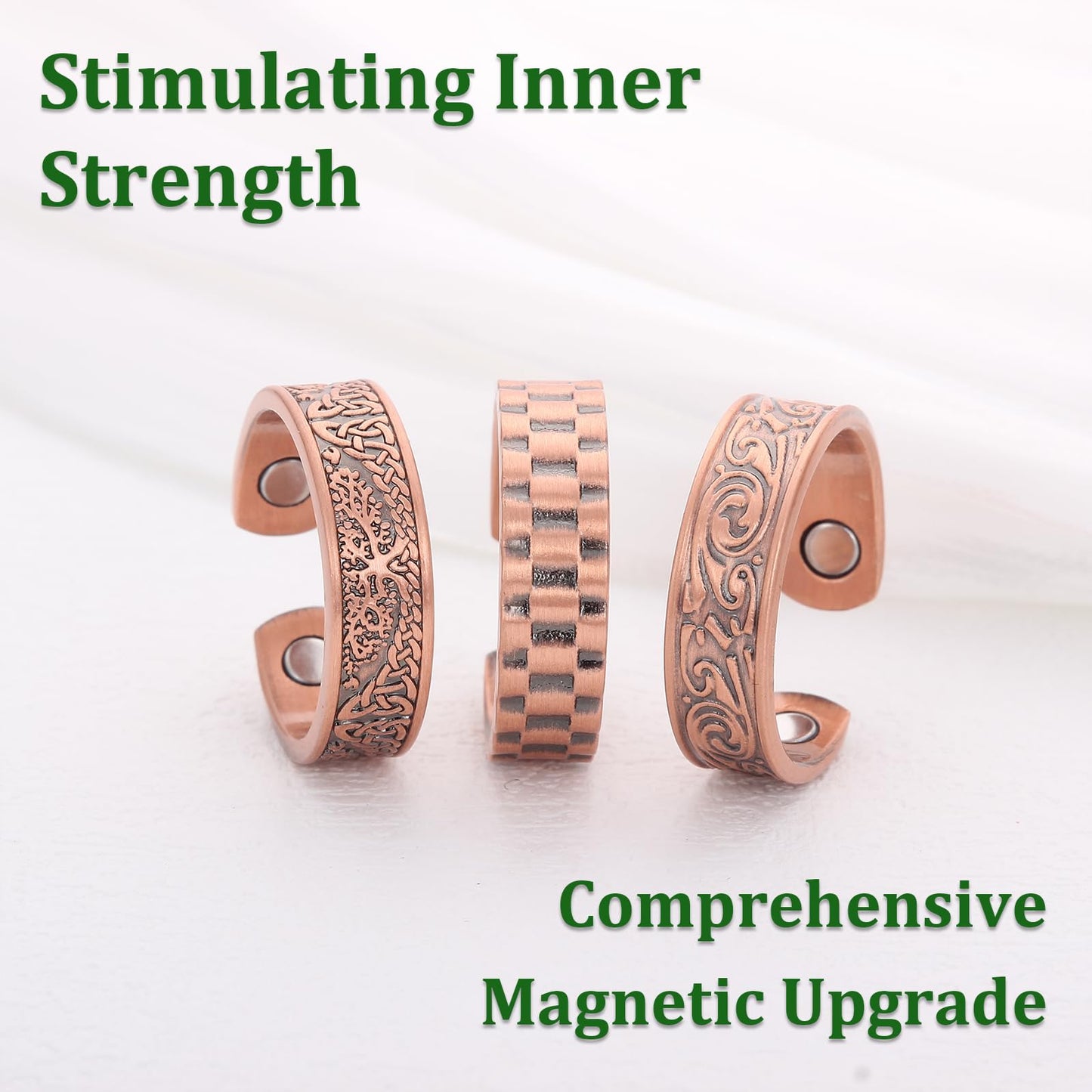 Fashtour 3 Copper for Men, 99.99% Solid Pure Copper, 3pcs 3500 Gauss #9 Tree of Life Vintage Pattern Adjustable Cuff