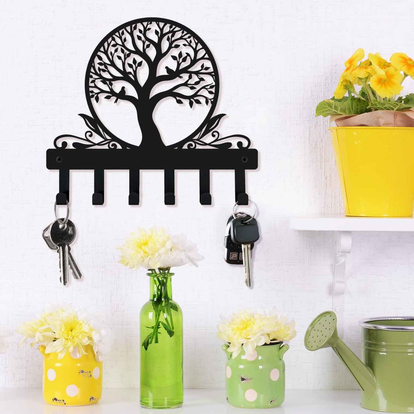 IASIRTGN Tree of Life Key Holder for Wall, Wall-Mounted Metal Key Rack with 6 Hooks, Key Hanger for Entryway, Hallway, Kitchen, or Office