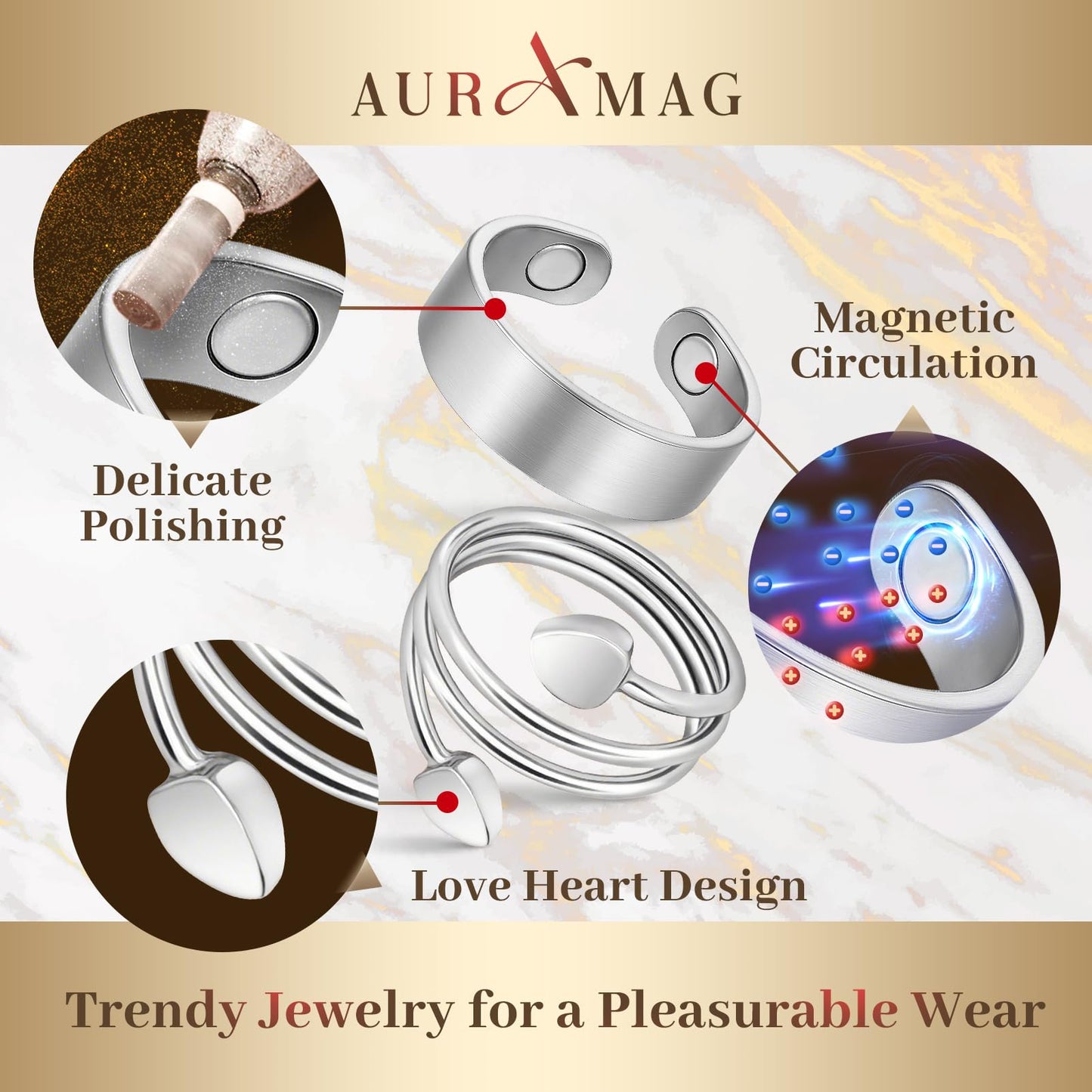 Copper Rings for Women, 99.99% Pure Copper Magnetic Thumb Ring with 3500 Gauss Magnets, Adjustable Jewelry Gift with Box(2 PCS)