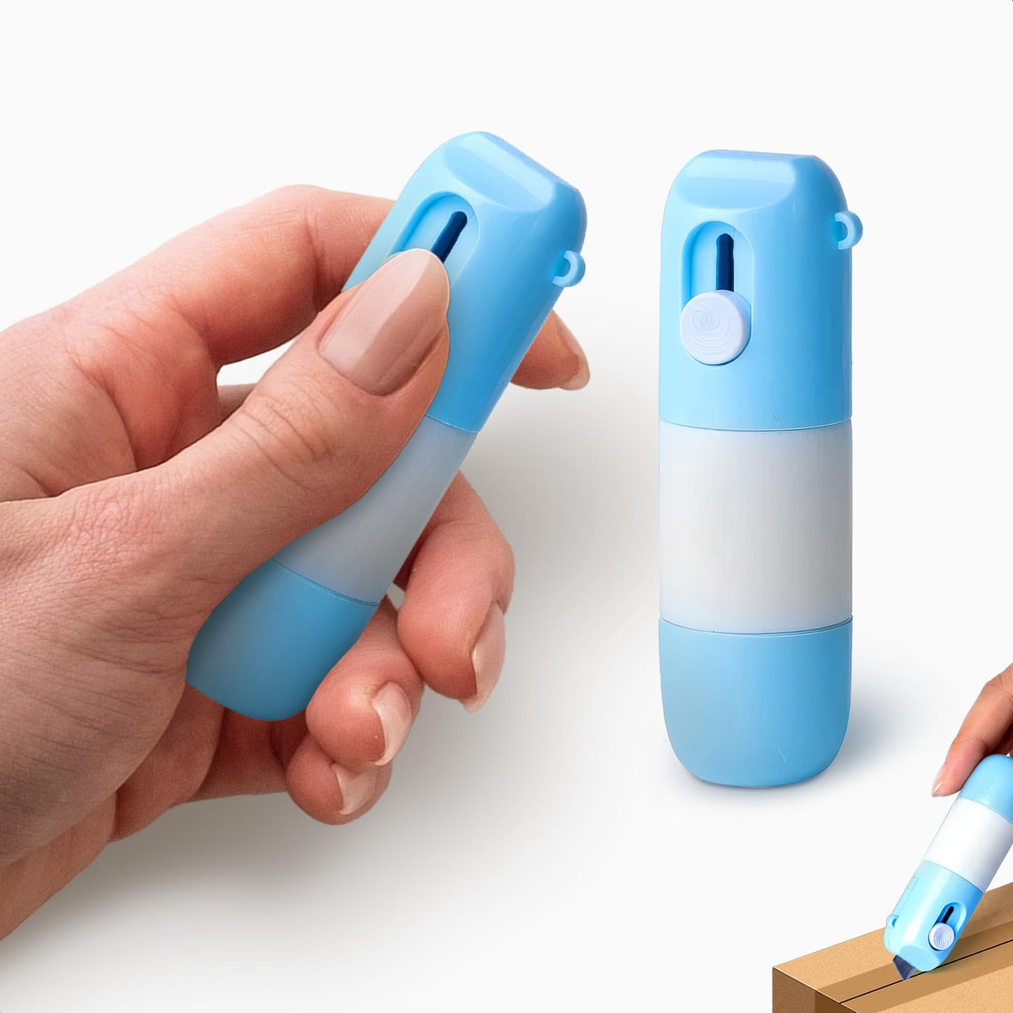 2 Pcs Water-Based Thermal Paper Eraser Pen with Mini Unboxing Knife - 2 in 1 Thermal Label Eraser with Box Cutter Knife for One Smear Printed Text Covering - Liquid Redacting Marker with Small Blade