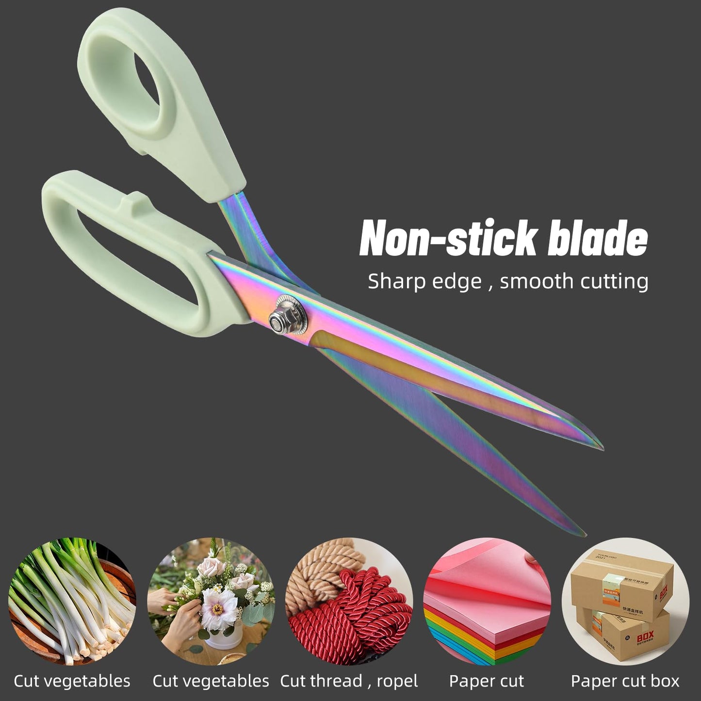 Premium Fabric Scissors Heavy Duty Multi-Purpose Titanium Coated Stainless Steel Leather Sewing Tailor's Scissors with Comfortable Handles, Craft Clothing shears (9.8Inch)