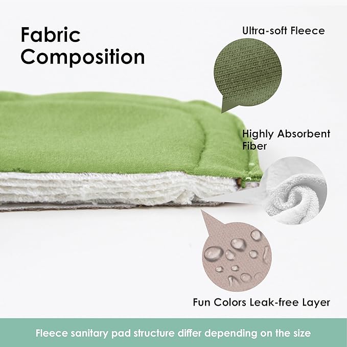 wegreeco 6 Pcs Reusable Menstrual Pads, Ultra Absorbent Cloth Pads for Heavy Flow, Sanitary for Teens, Women, Nonslip, Inner Mustard Yellow, Grey, Beige, Rose Gold Outer, L