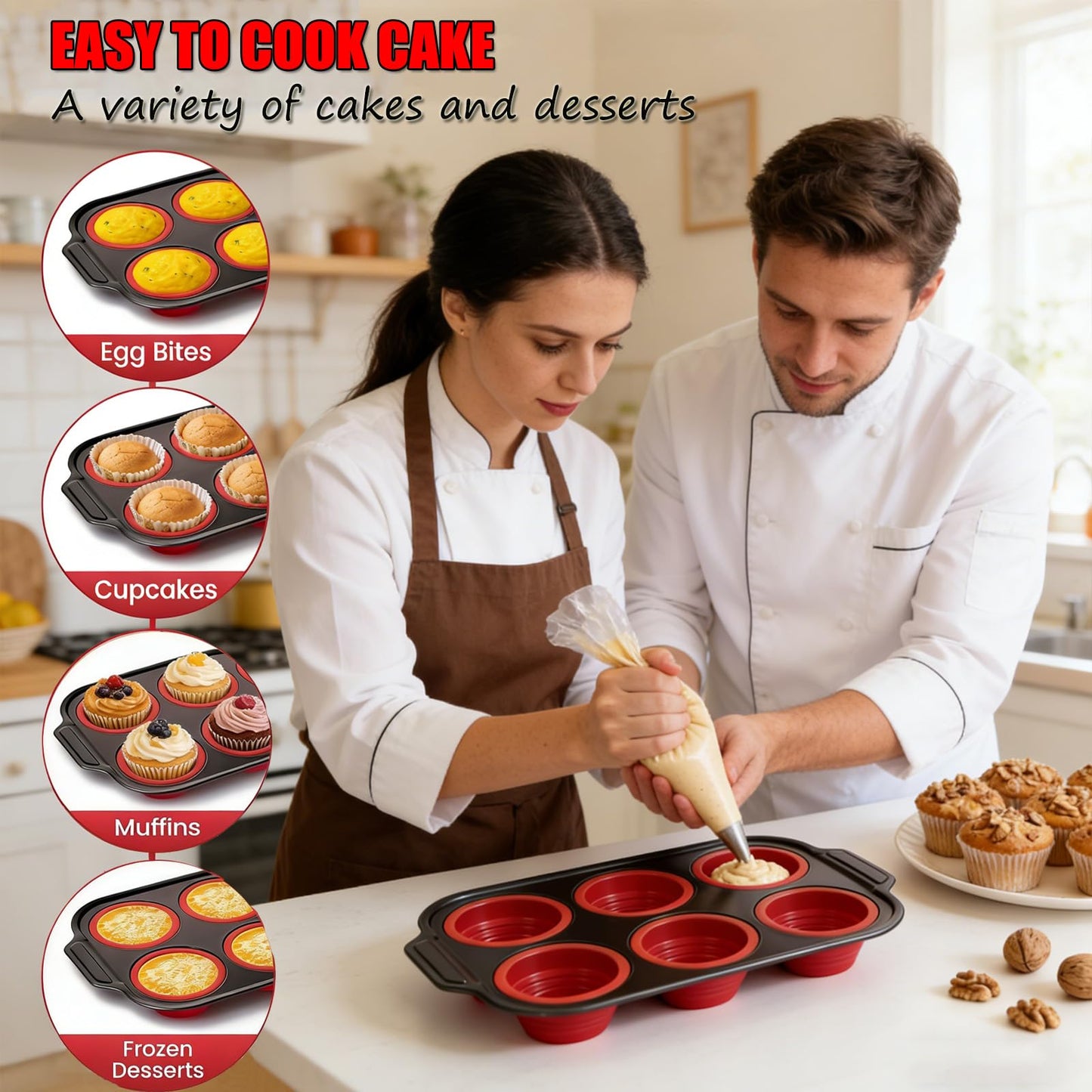 YiYeraio Silicone Muffin Pan, 6 Cups Muffin Pans for Baking with Metal Frame, Cupcake Pan, Egg Bite Molds, Muffin Tin Tray Easy to Pop Nonstick Non Toxic Bakeware for Oven