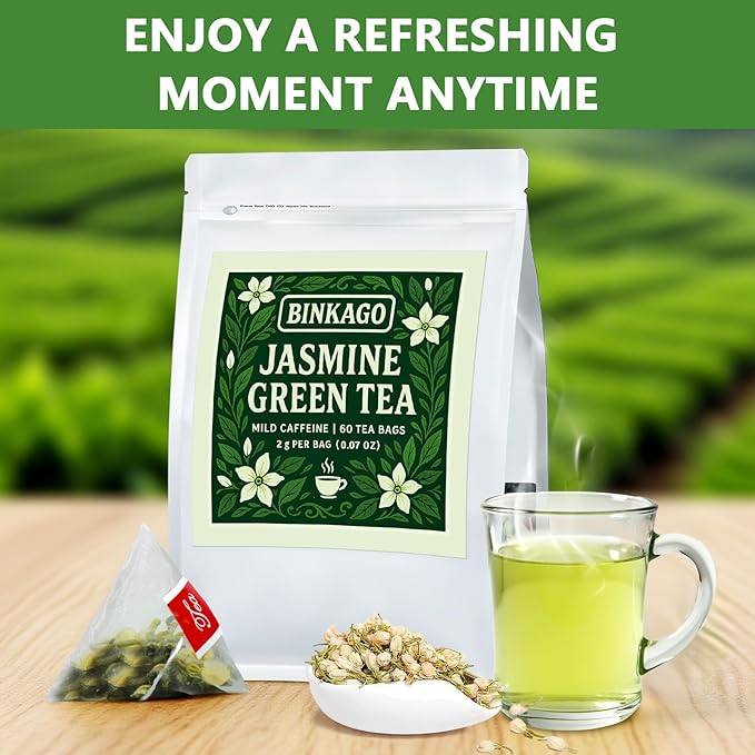 Jasmine Green Tea Bags – 60 Count | Fragrant Jasmine-Infused Green Tea | Smooth & Refreshing | Individually Wrapped for Freshness | Ideal for Home, Office & Travel