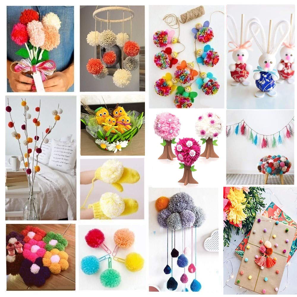 Ayasee Pom pom Maker Yarn kit, 4PS Pompom Maker+12PS Acrylic Yarn+10PS Knitting Stitch Markers+10PS Plastic Needles+1PS Scissors(37c)