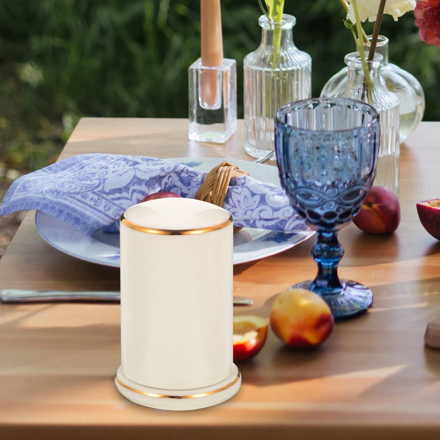 Zerodeko Ceramic Toothpick Holder with Lid Porcelain Toothpick Dispenser Box for Home Restaurant Desktop Container Dustproof Moisture Resistant White Gold Trim