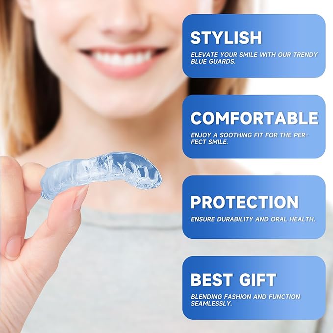4 Pack Blue Mouth Guards for Women and Men, Large Size, Moldable Night Guards for Teeth Grinding and Clenching, Comfortable Bite Guards, Stylish Custom Dental Guards for Protection