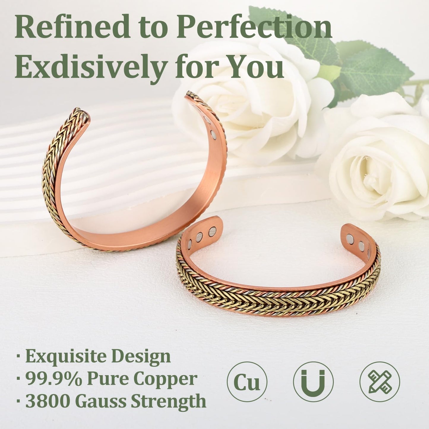 Fashtour Handcrafted Copper Bracelet for Men Women, Magnetic Copper Bracelet with Twisted Design, Adjustable (copper2022)
