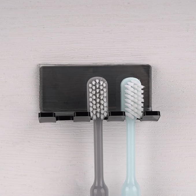 Self Adhesive Toothbrush Holders Wall Mounted, 3 Slots Electric Toothbrush Organizer for Shower, Multipurpose Rack Hanger for Power Plug, Razor, Key(Gray Clear)