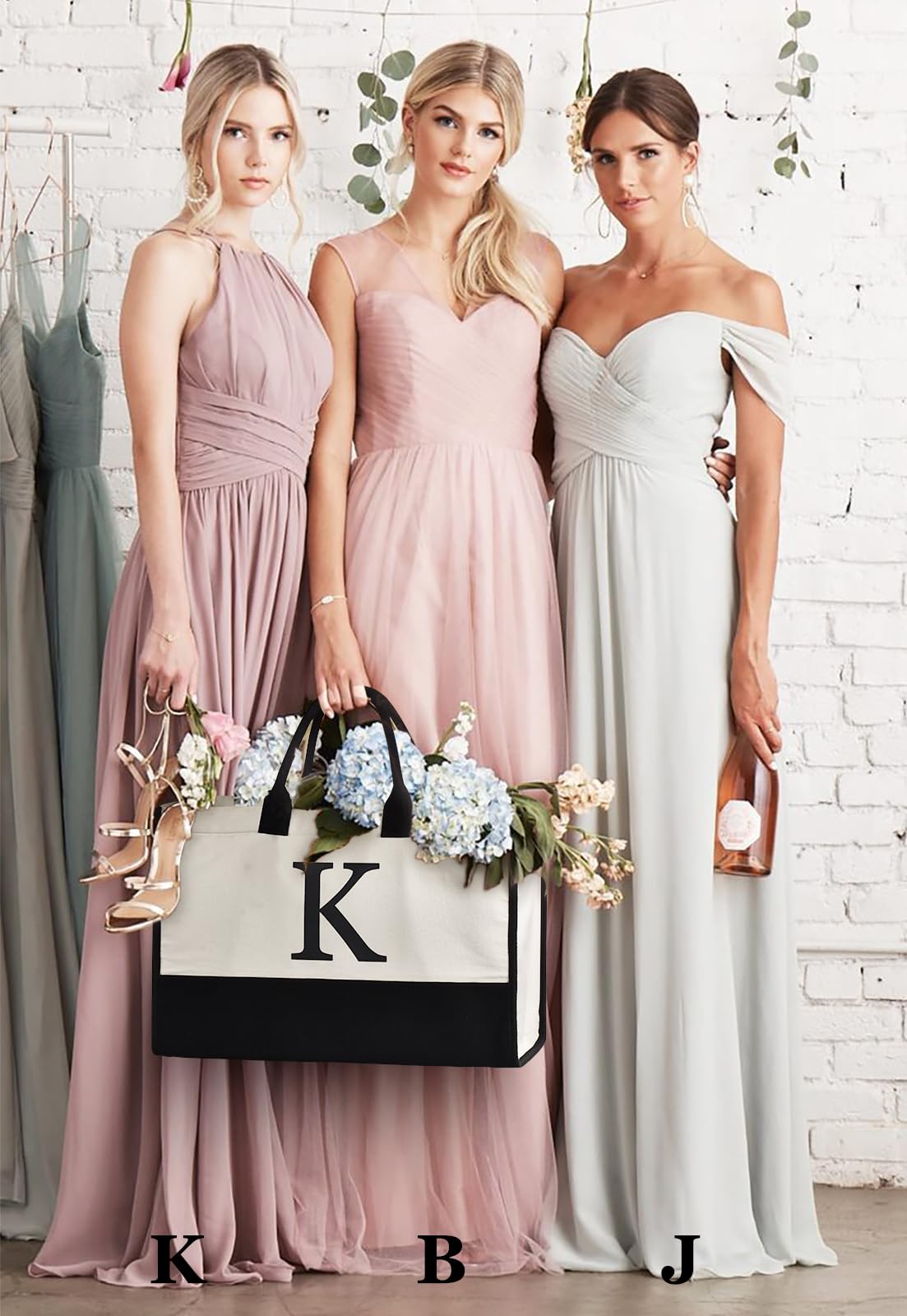 GASSDA Initial Canvas Tote Bag, Birthday Gifts For Women, Monogram Personalized Gifts For Women Mom Teachers Bridesmaids (K 3PCS)