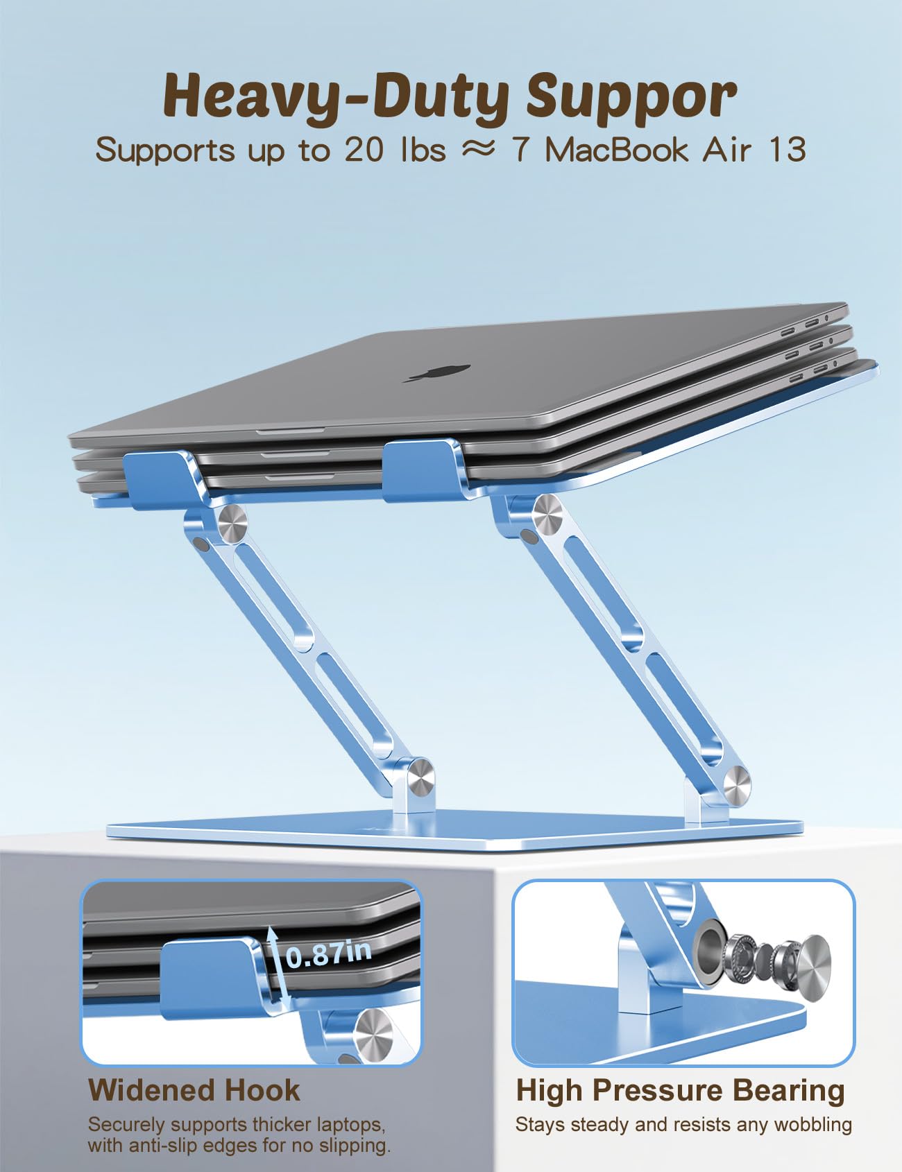Aoviho Laptop Stand for Desk – Adjustable Aluminum Laptop Riser with Unique Cat-Shaped Cooling Vent, Portable Desk Gift & Decor, Compatible with MacBook Air Pro, Dell, HP, Lenovo (10"-17.3"), Sky Blue
