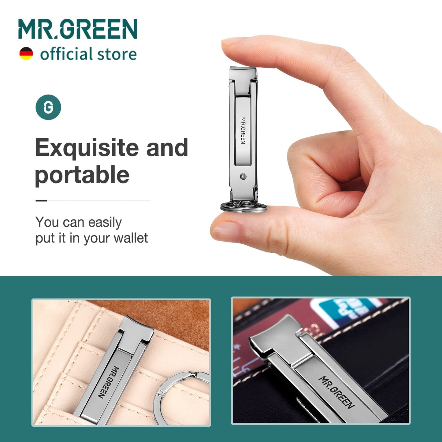 MR.GREEN Collapsible Nail Clippers Small and Thin Portable Travel Nail Scissors Cutter Stainless Steel Manicure Tools with Nail Files (Brown Leather Case+ Iron Box)