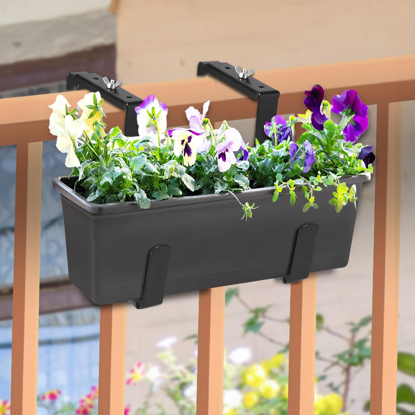 VIVIKEN Planter Box Brackets, Adjustable Flower Brackets for Deck Railing, No Drill Window Bracket for Outdoor Planters-4 Pack